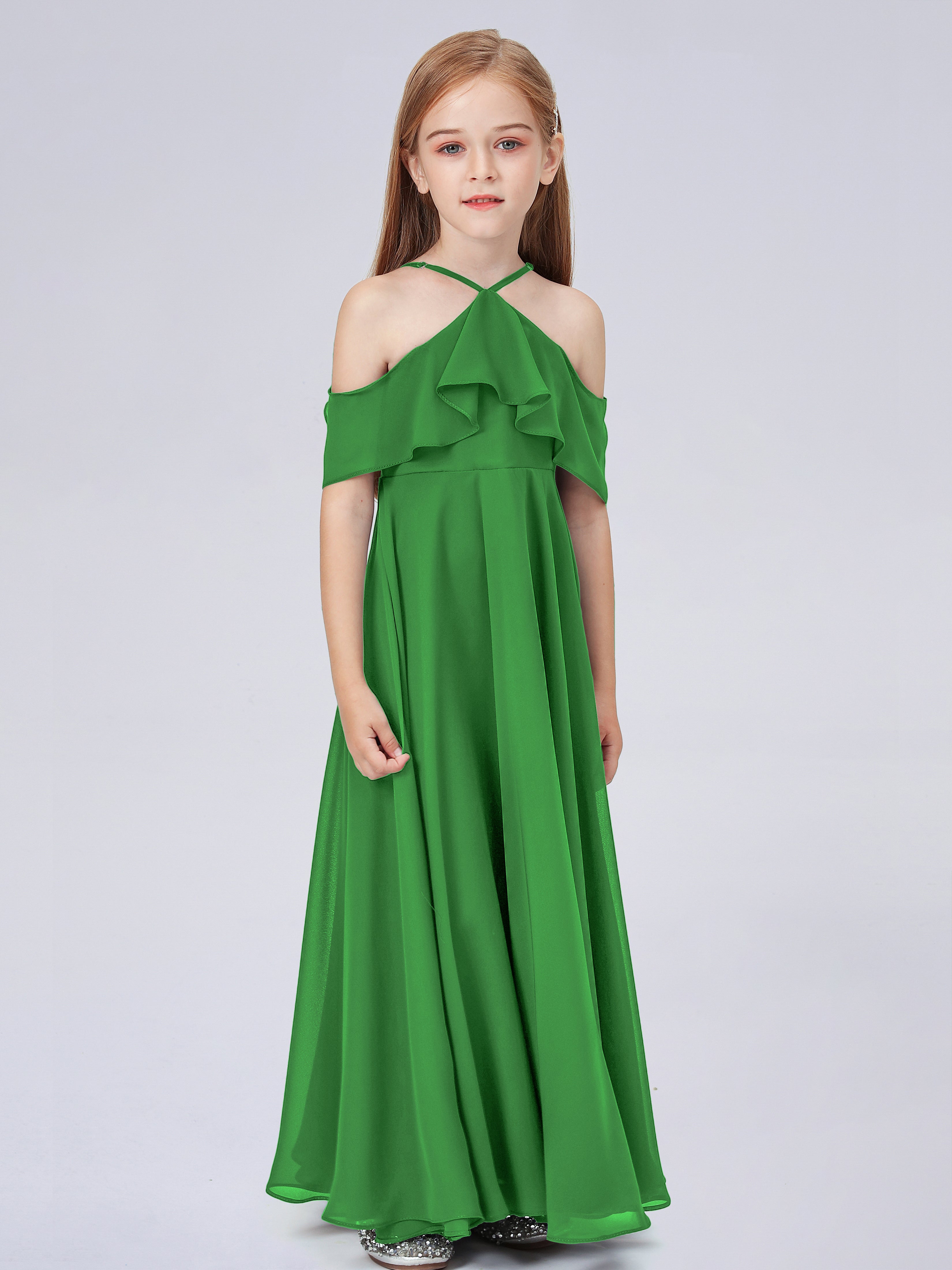 Schulterfreies Chiffon Kleid für Junge Brautjungfern mit Falten