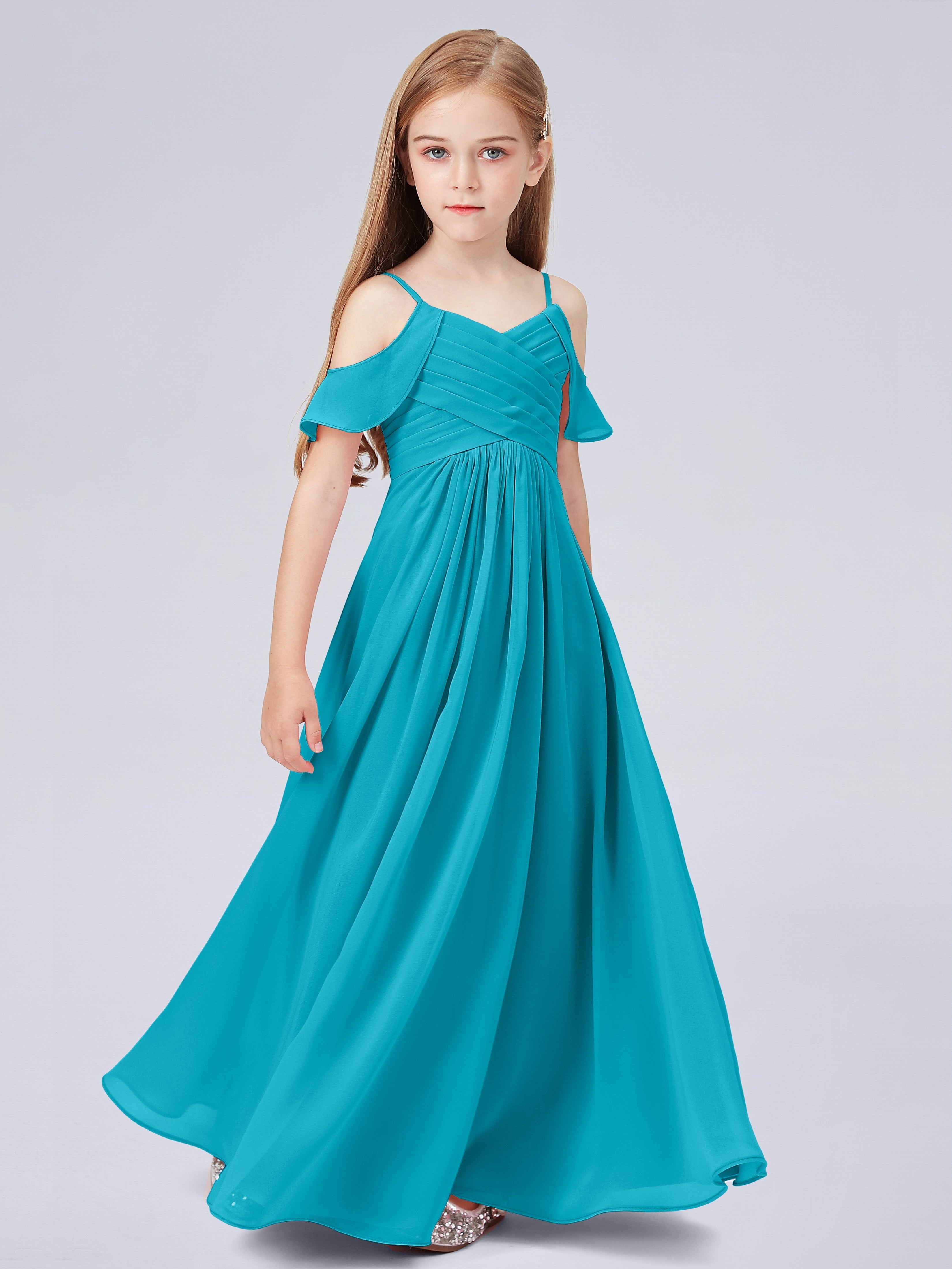 Schulterfreies Chiffon Kleid für Junge Brautjungfern