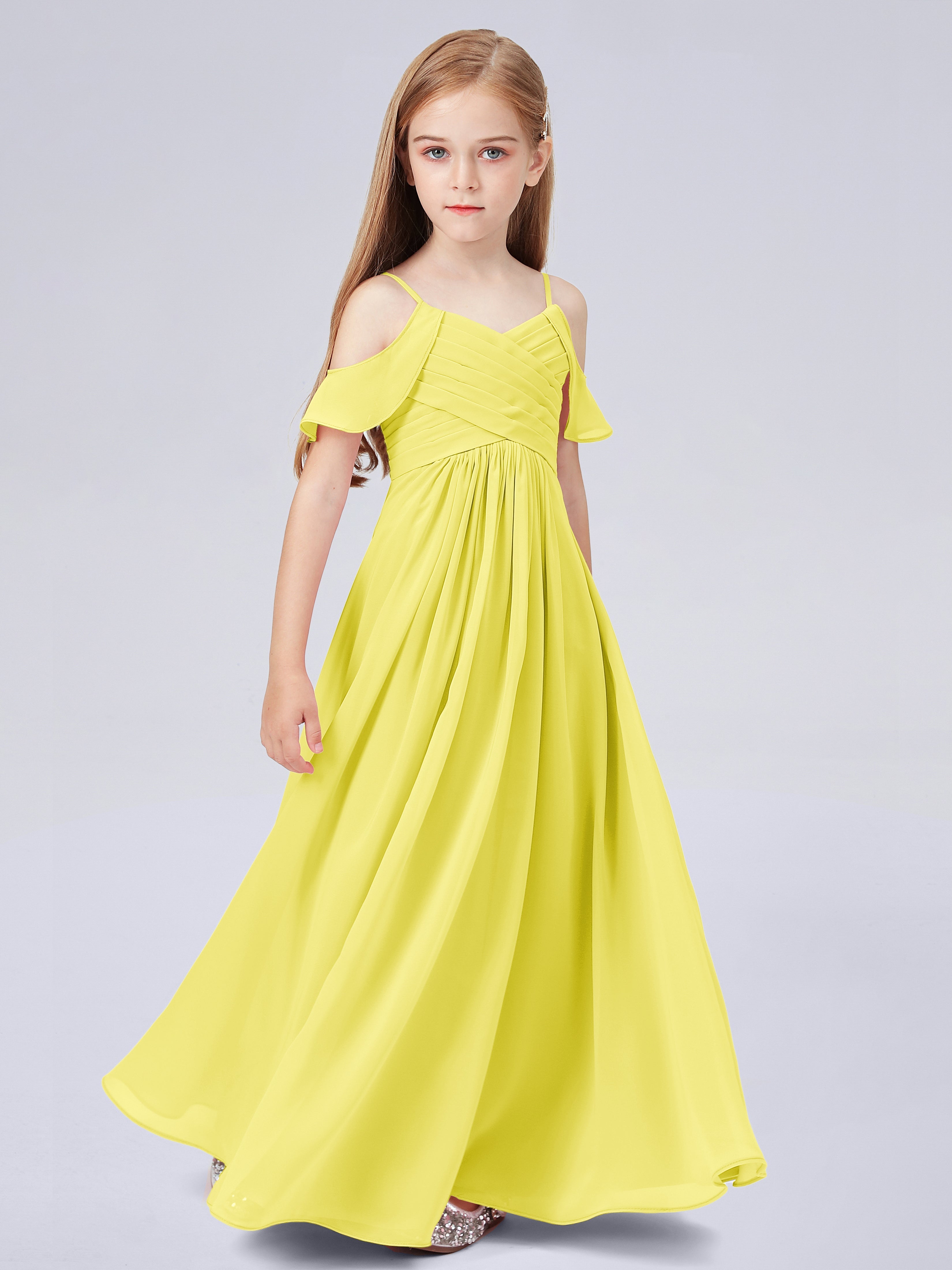 Schulterfreies Chiffon Kleid für Junge Brautjungfern