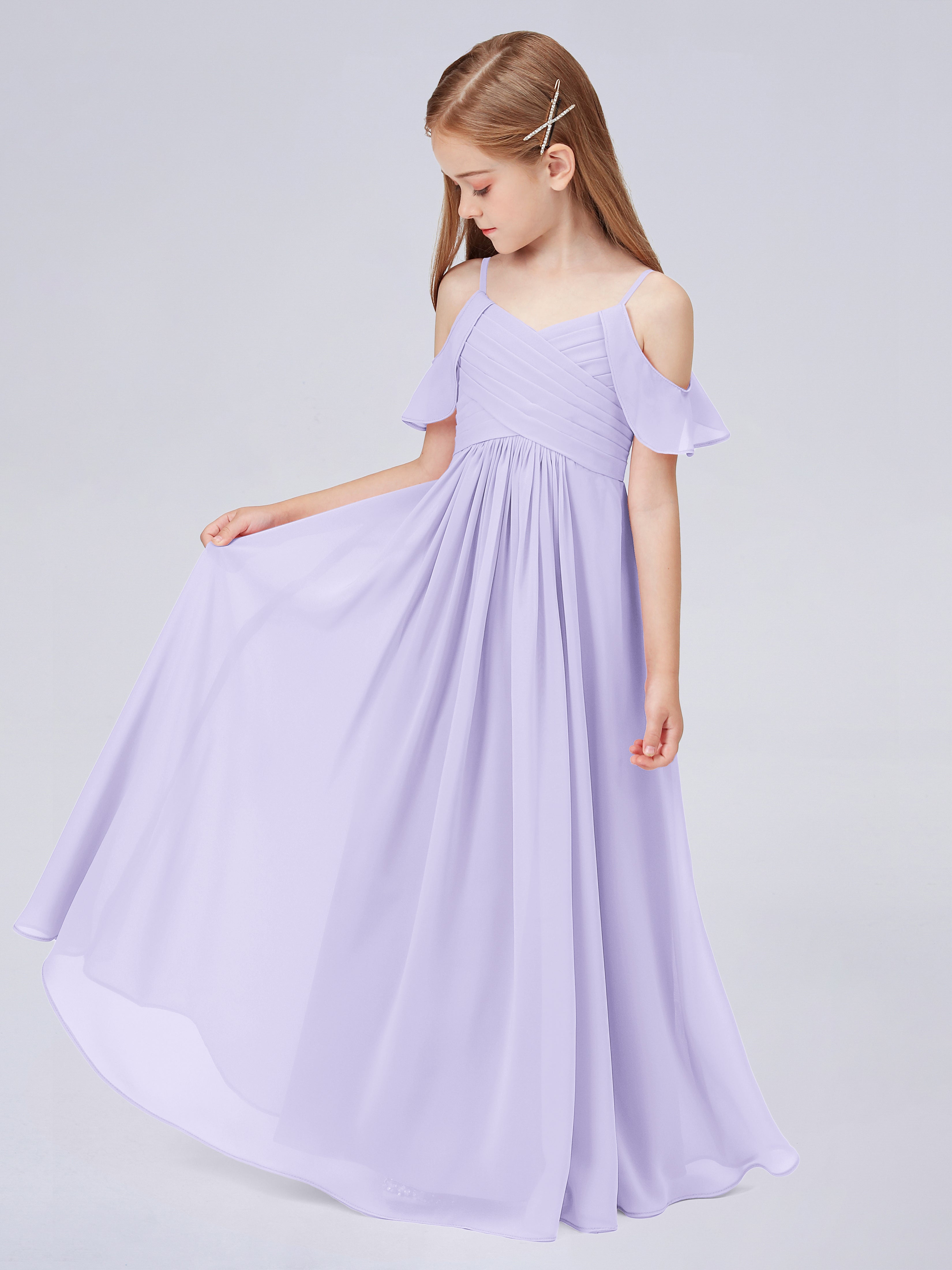 Schulterfreies Chiffon Kleid für Junge Brautjungfern