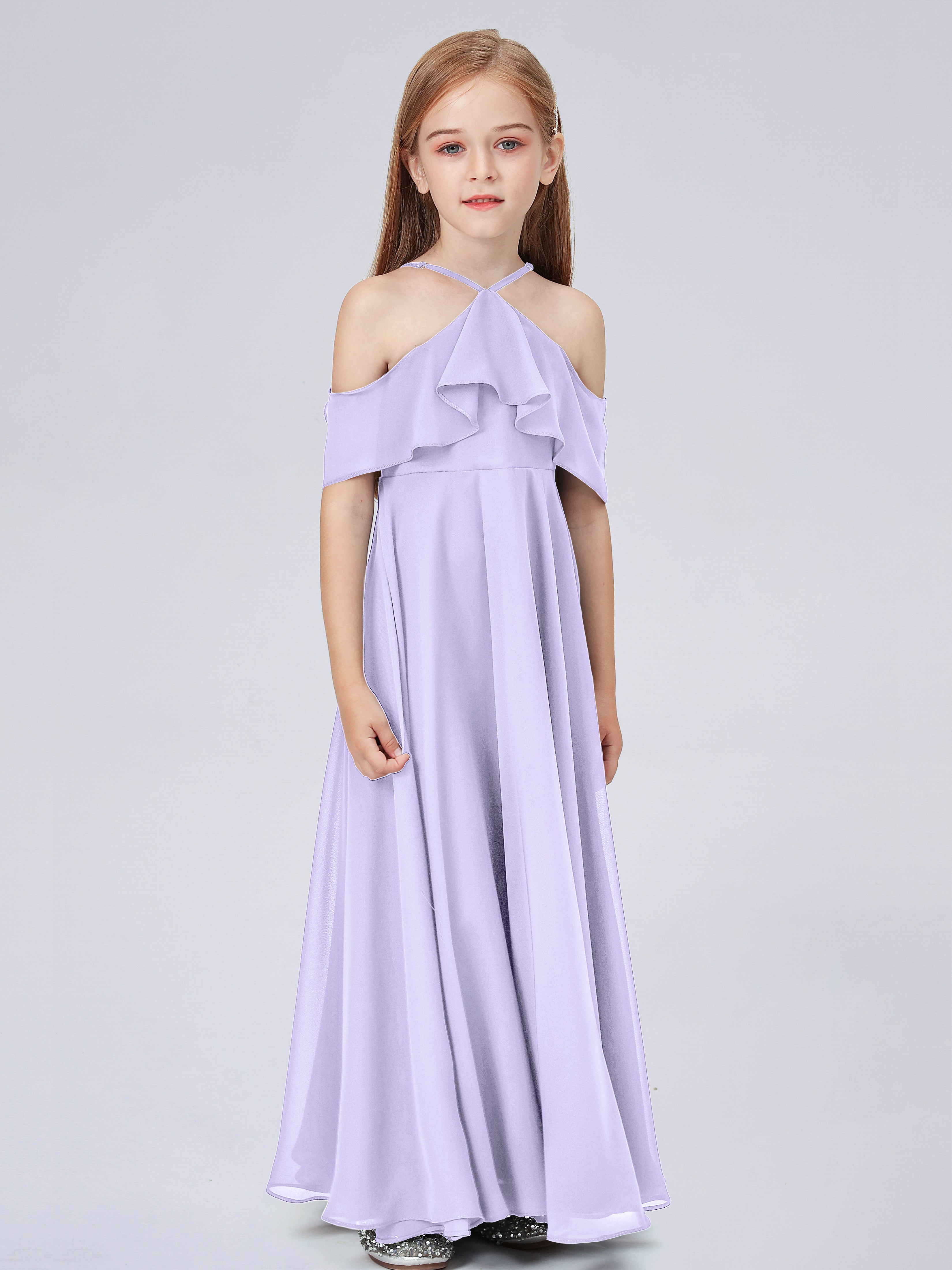 Schulterfreies Chiffon Kleid für Junge Brautjungfern mit Falten