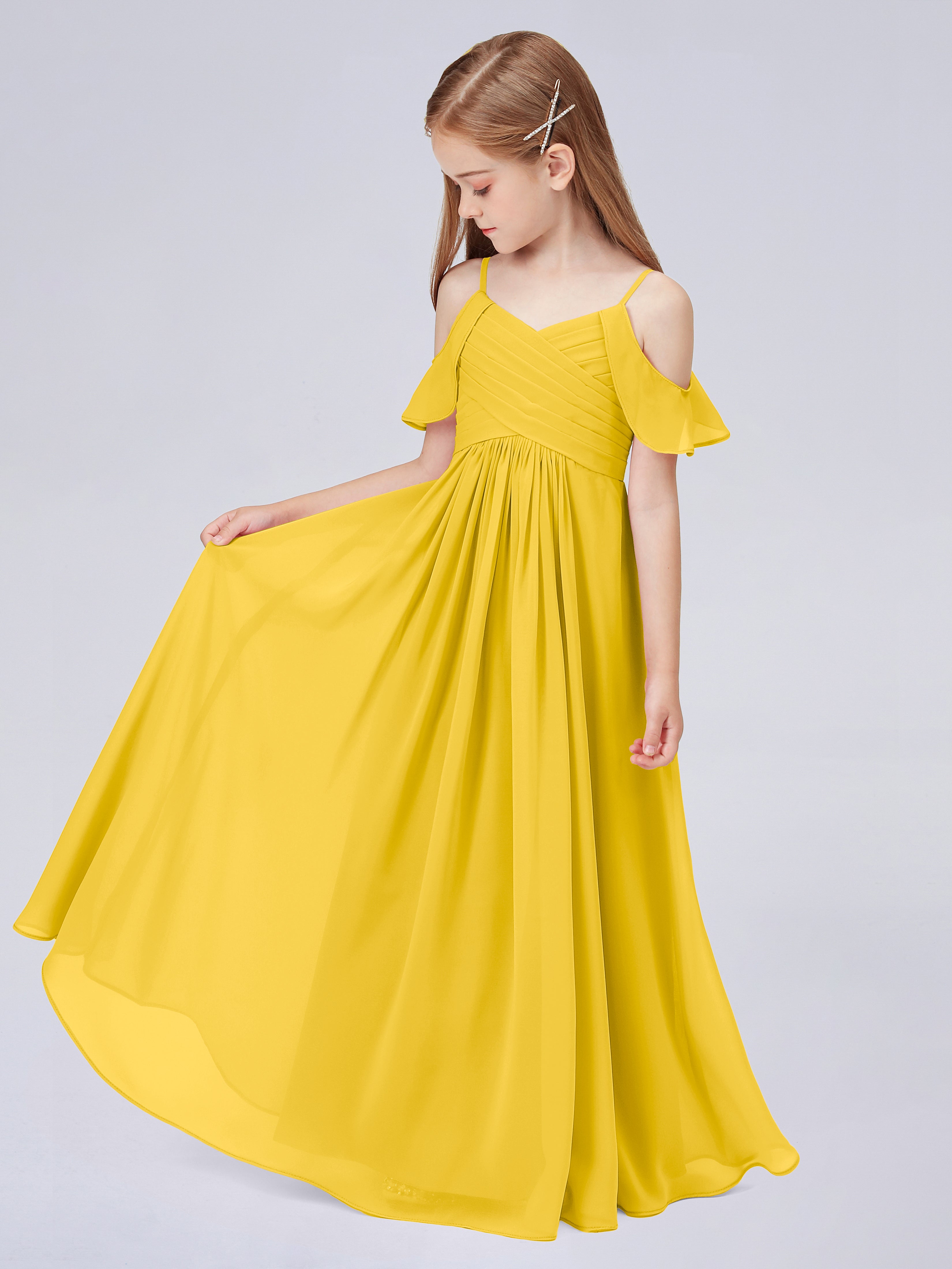 Schulterfreies Chiffon Kleid für Junge Brautjungfern