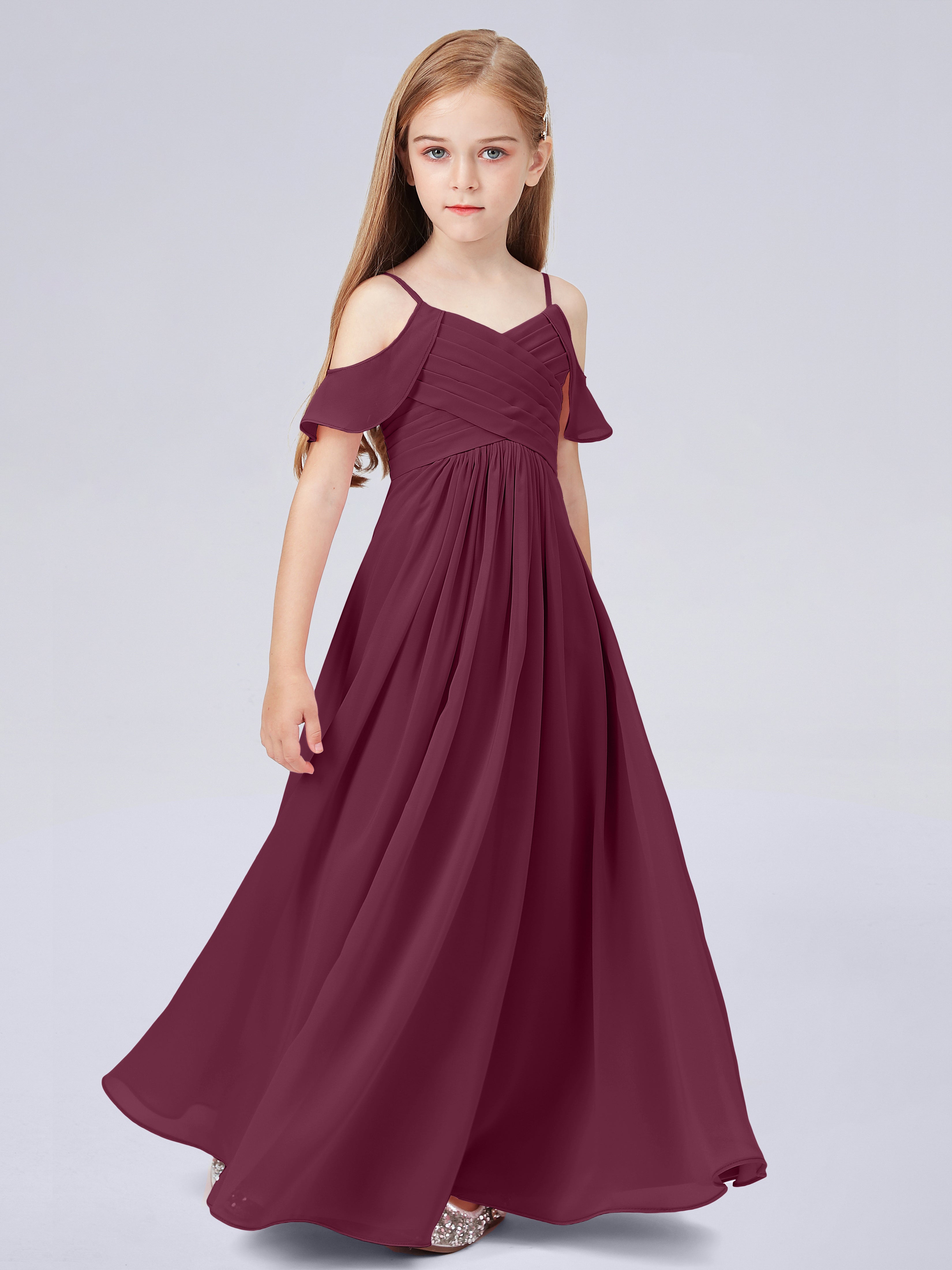 Schulterfreies Chiffon Kleid für Junge Brautjungfern