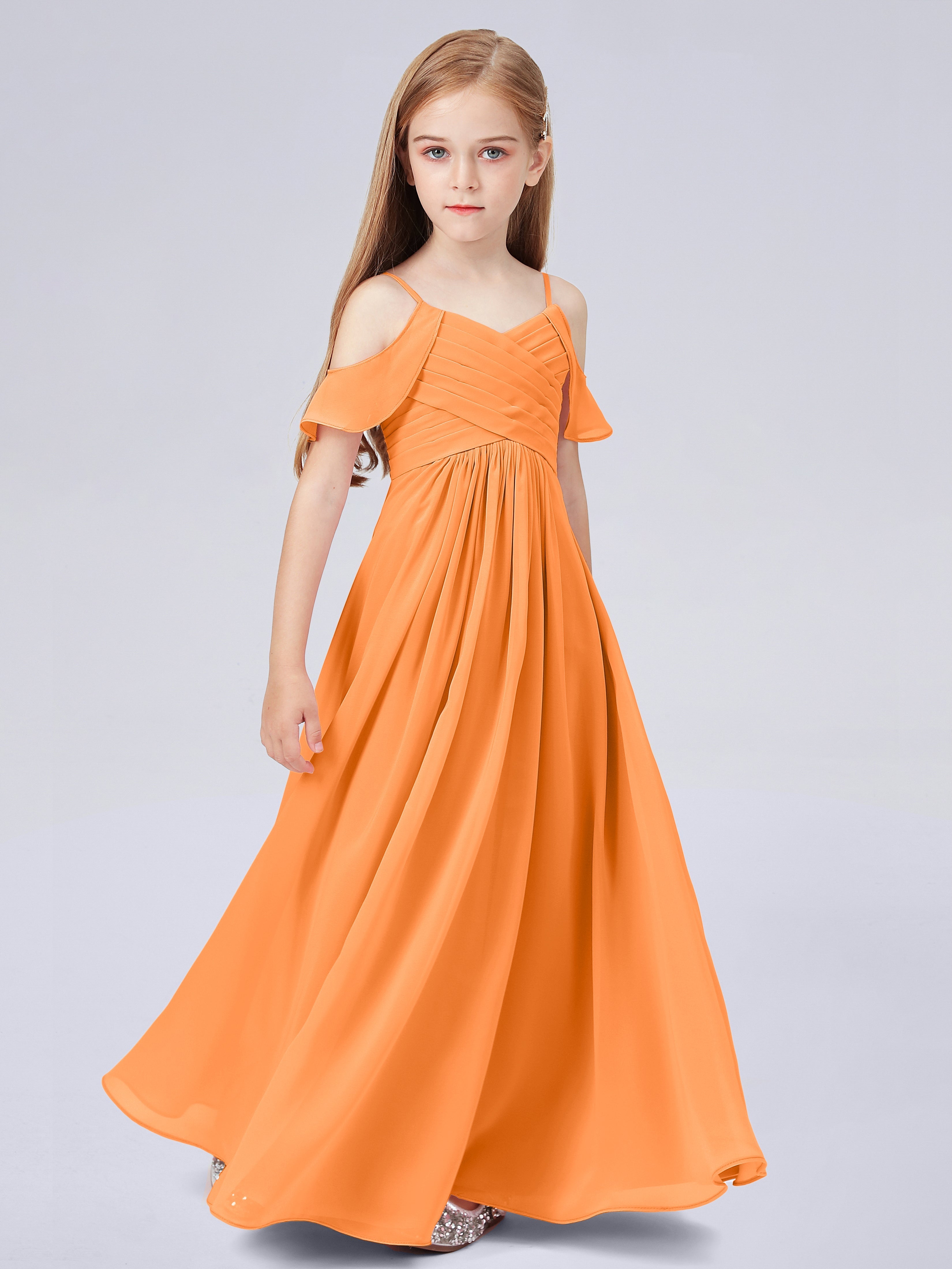 Schulterfreies Chiffon Kleid für Junge Brautjungfern