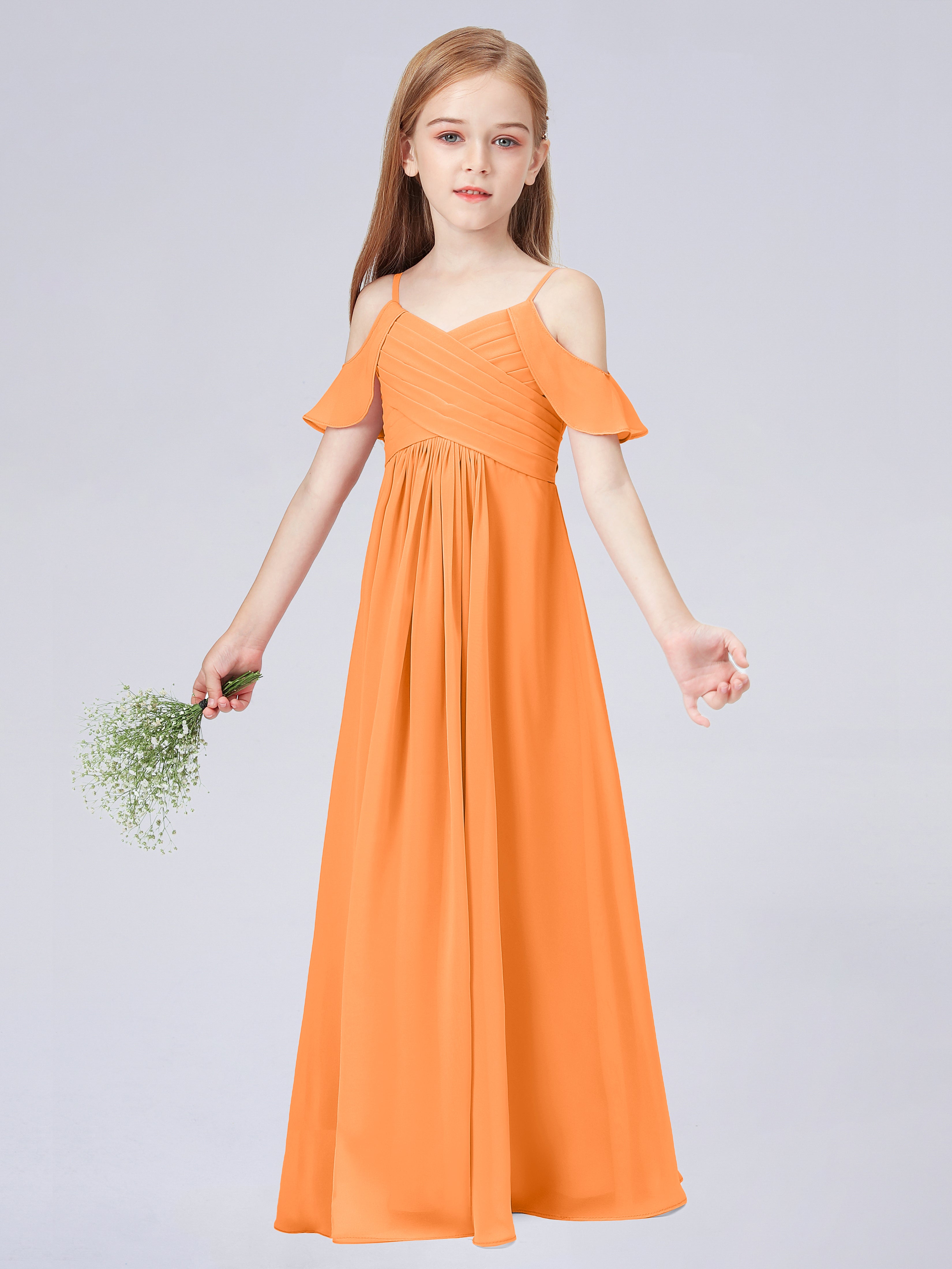 Schulterfreies Chiffon Kleid für Junge Brautjungfern