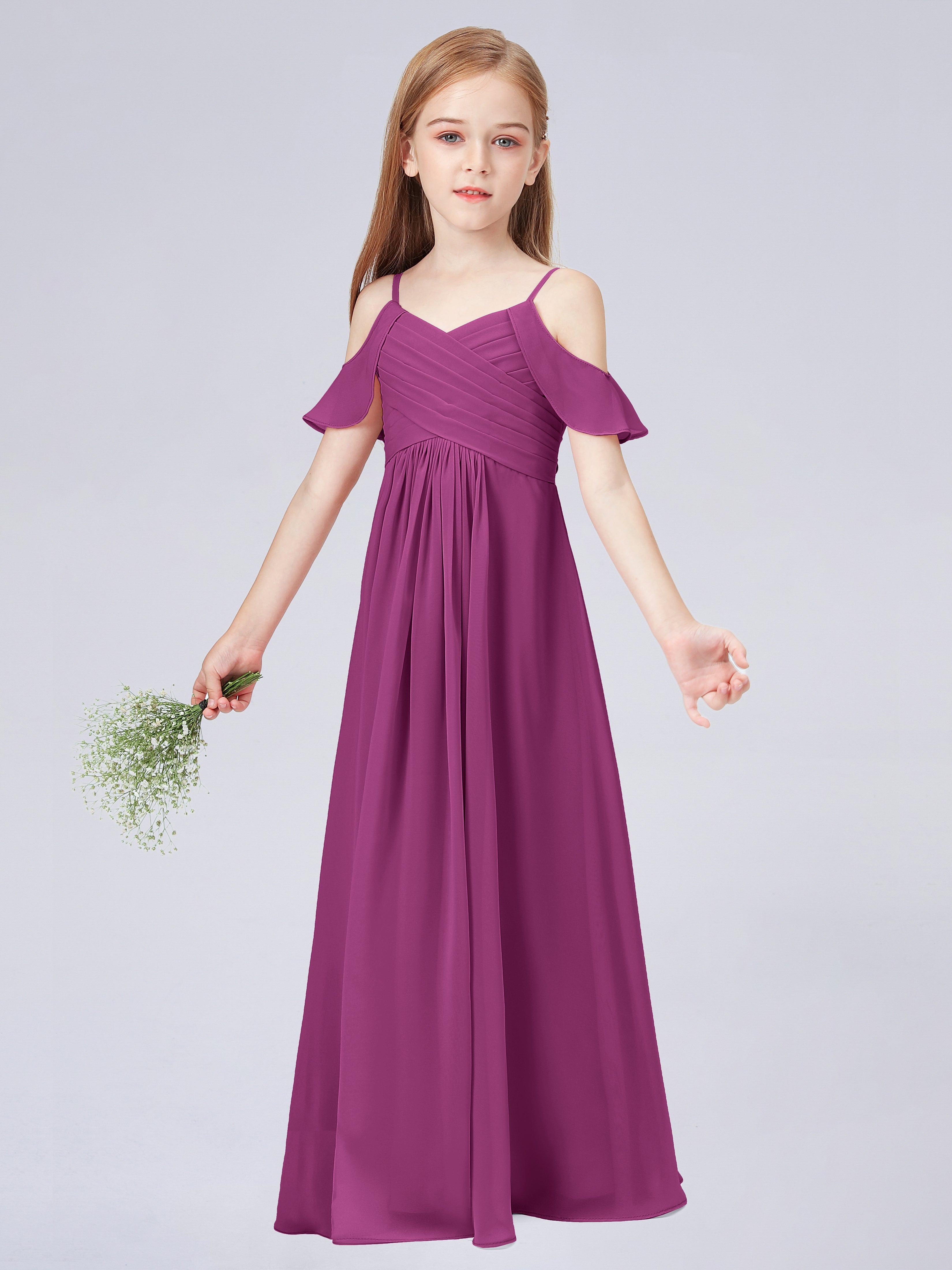 Schulterfreies Chiffon Kleid für Junge Brautjungfern