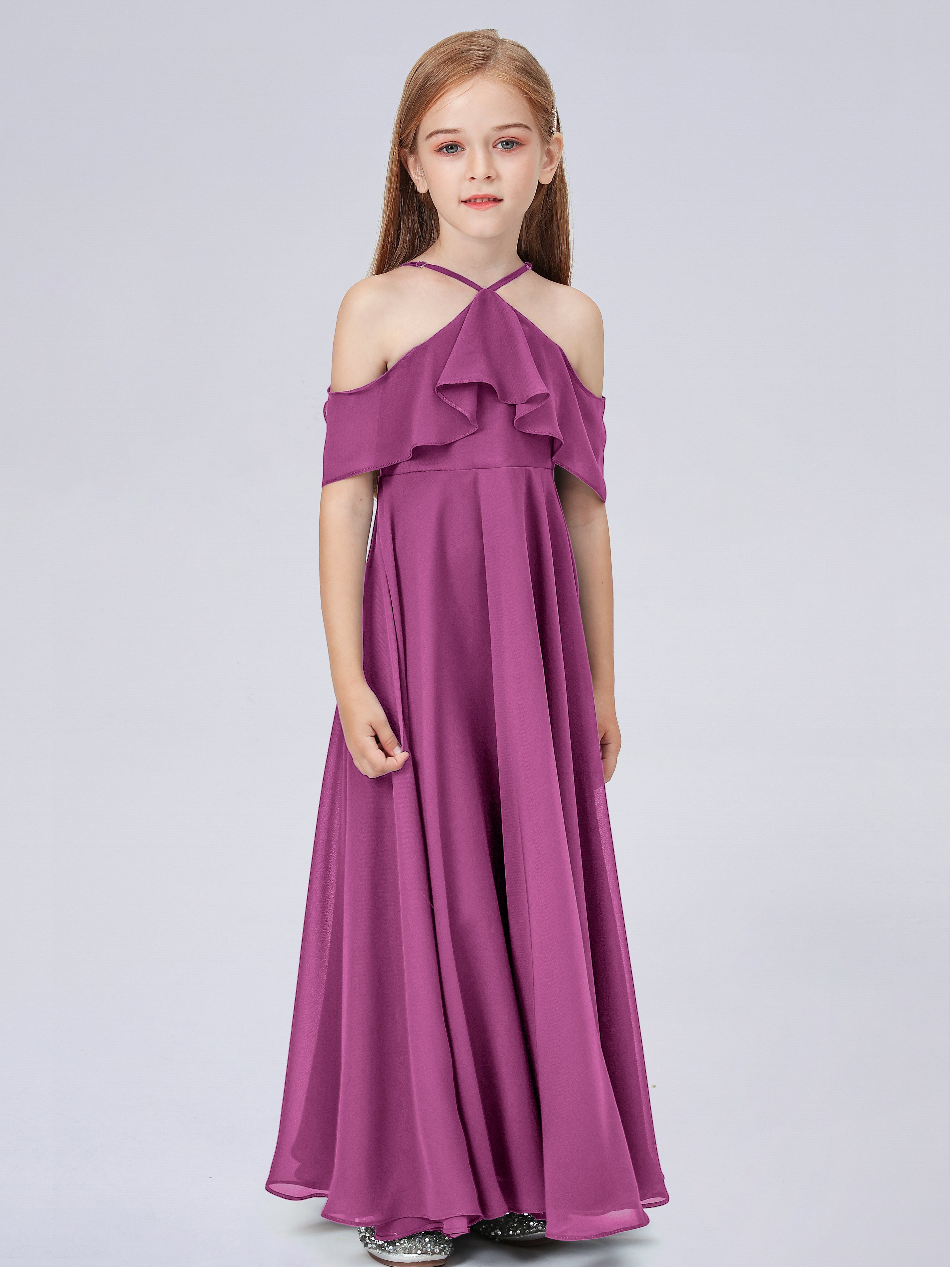 Schulterfreies Chiffon Kleid für Junge Brautjungfern mit Falten