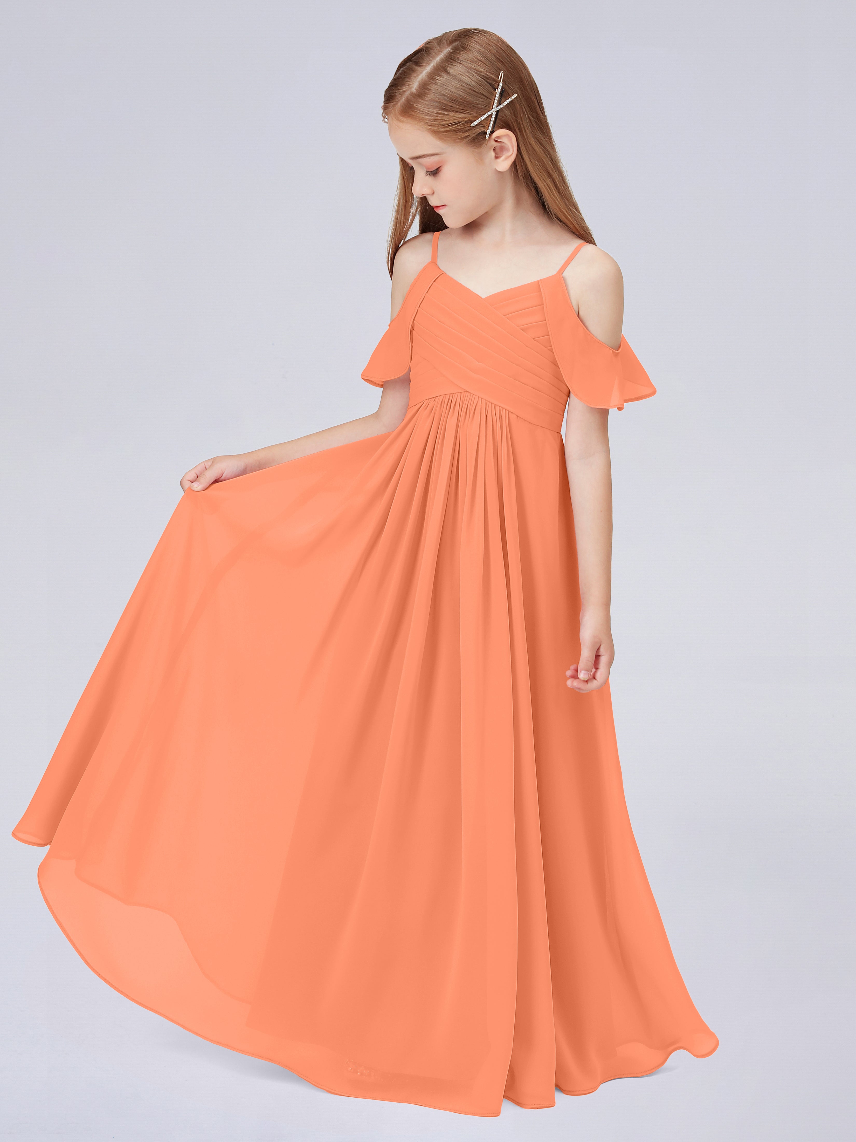 Schulterfreies Chiffon Kleid für Junge Brautjungfern