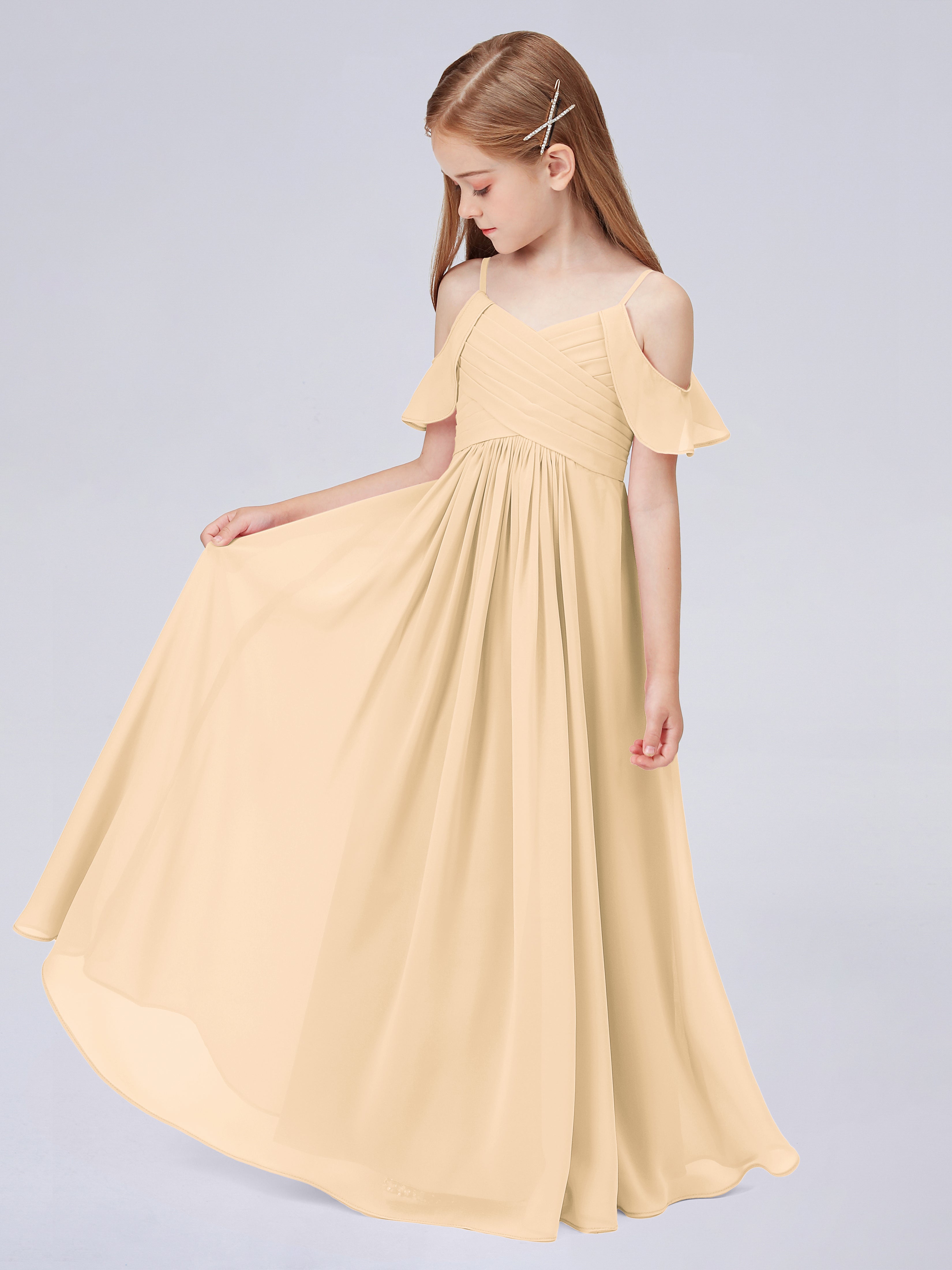 Schulterfreies Chiffon Kleid für Junge Brautjungfern