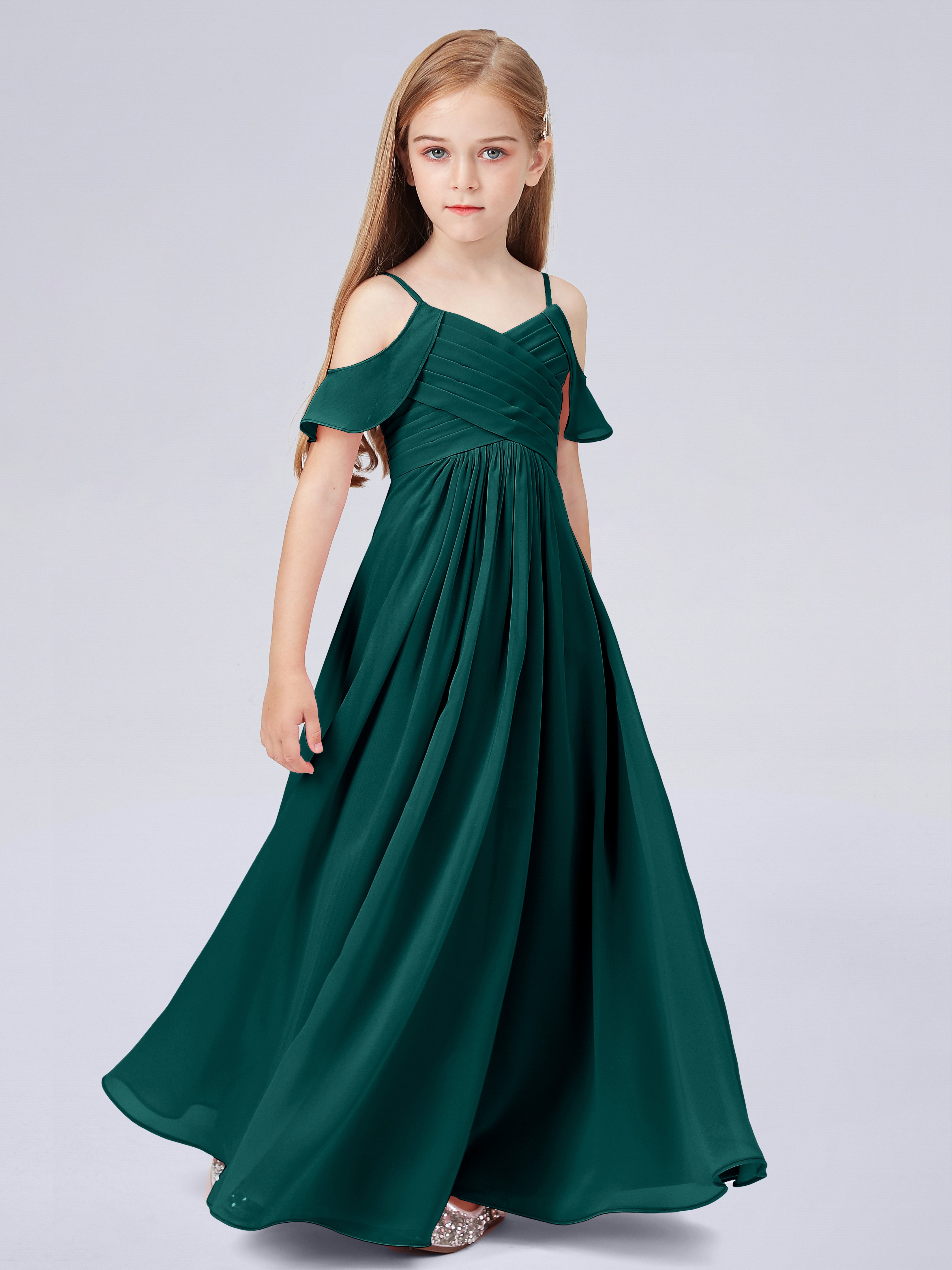 Schulterfreies Chiffon Kleid für Junge Brautjungfern