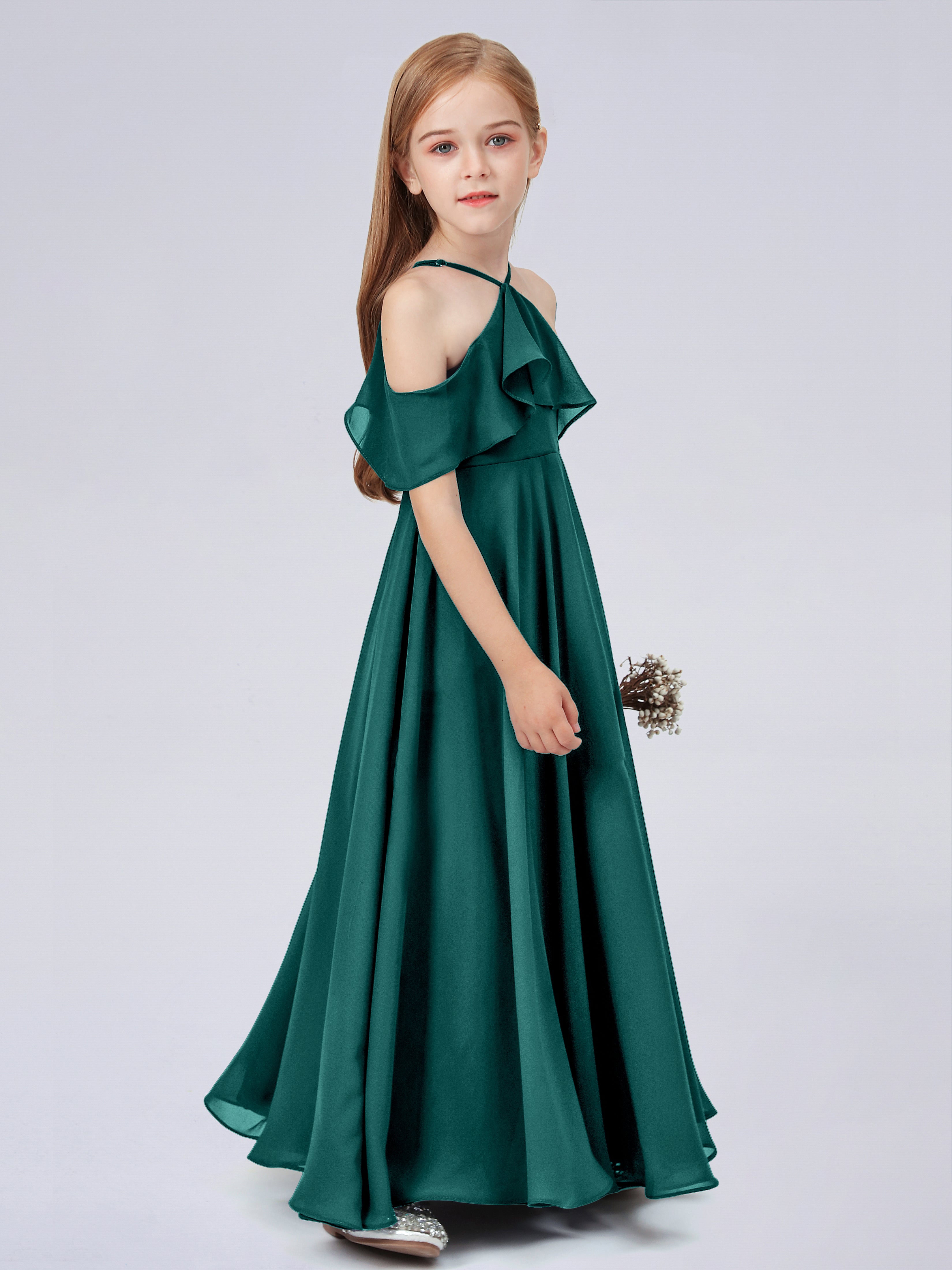 Schulterfreies Chiffon Kleid für Junge Brautjungfern mit Falten