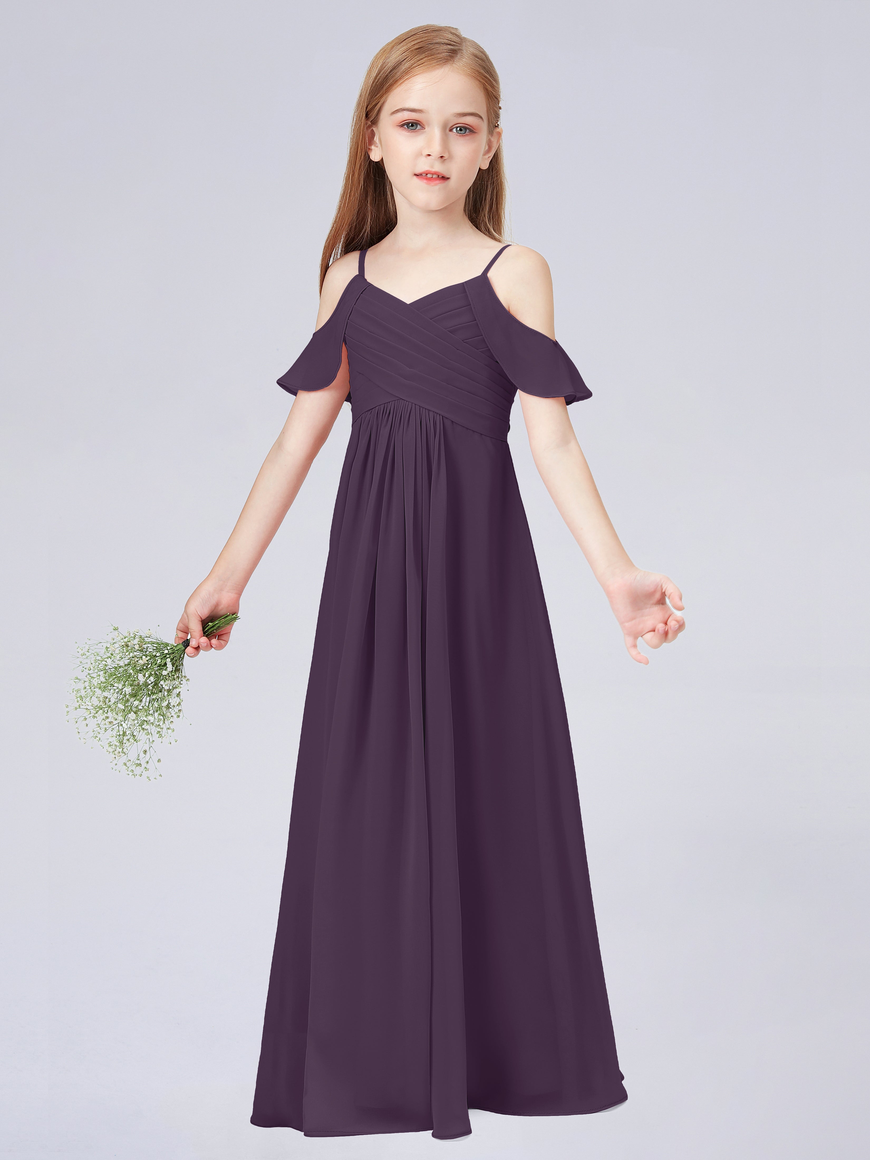 Schulterfreies Chiffon Kleid für Junge Brautjungfern