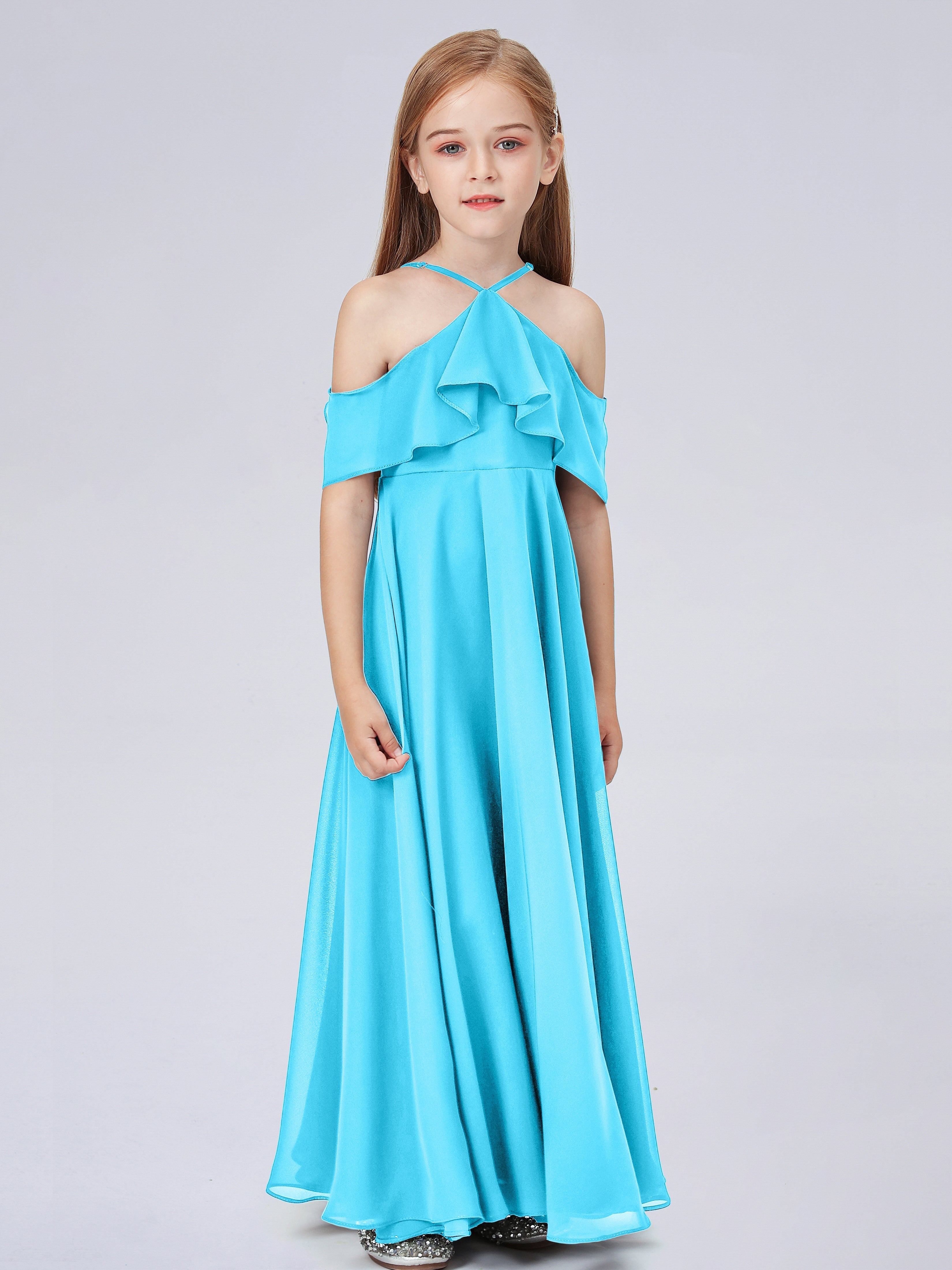 Schulterfreies Chiffon Kleid für Junge Brautjungfern mit Falten