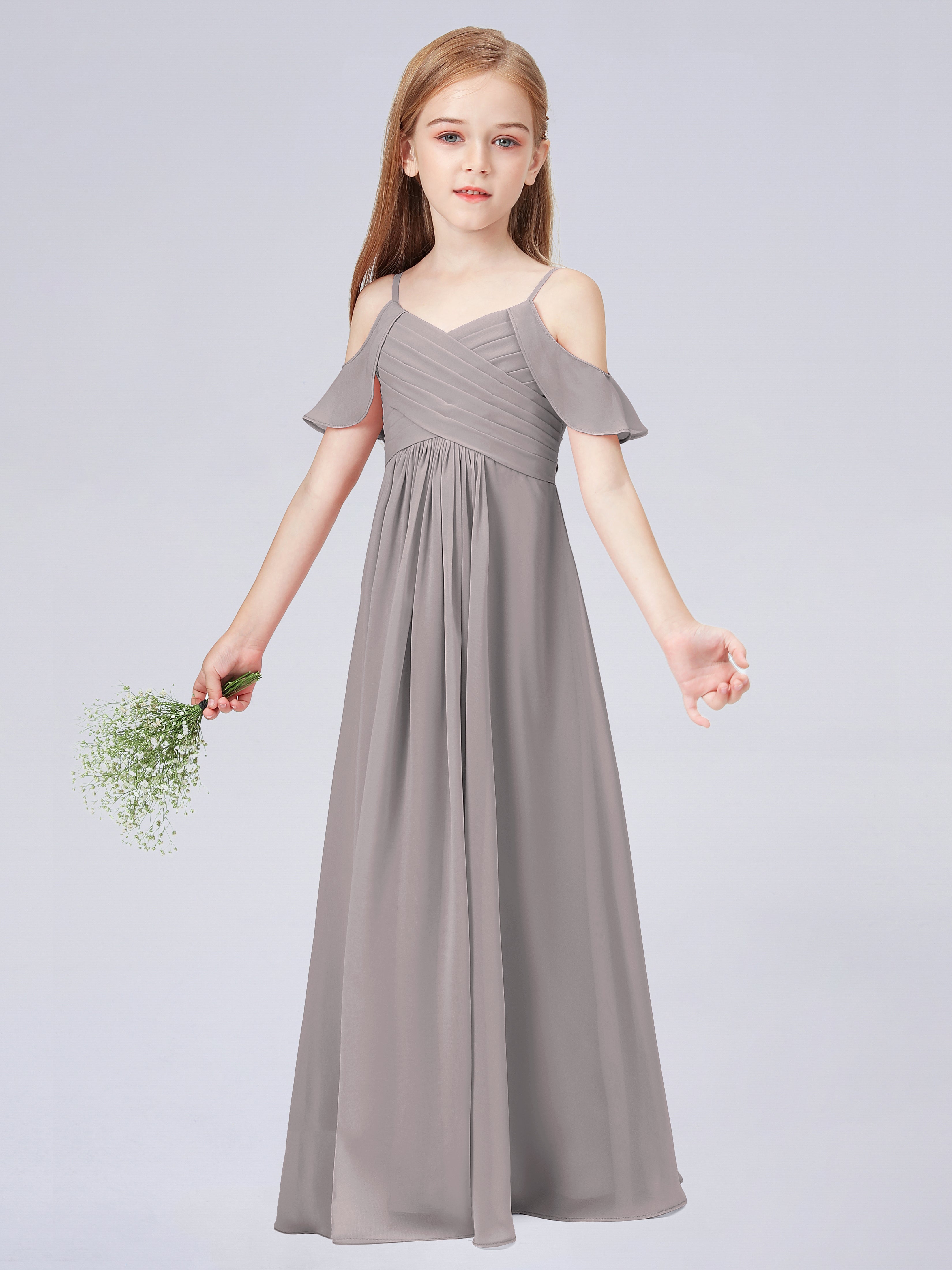 Schulterfreies Chiffon Kleid für Junge Brautjungfern