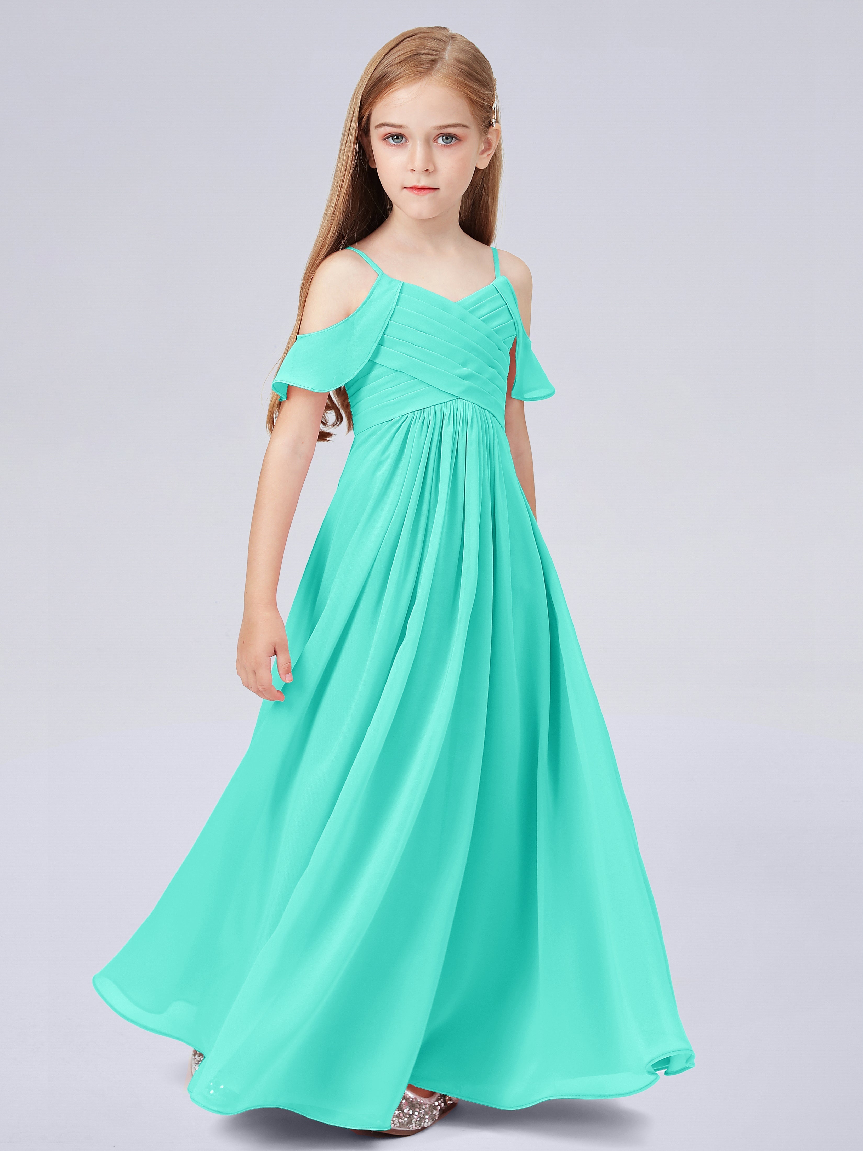 Schulterfreies Chiffon Kleid für Junge Brautjungfern