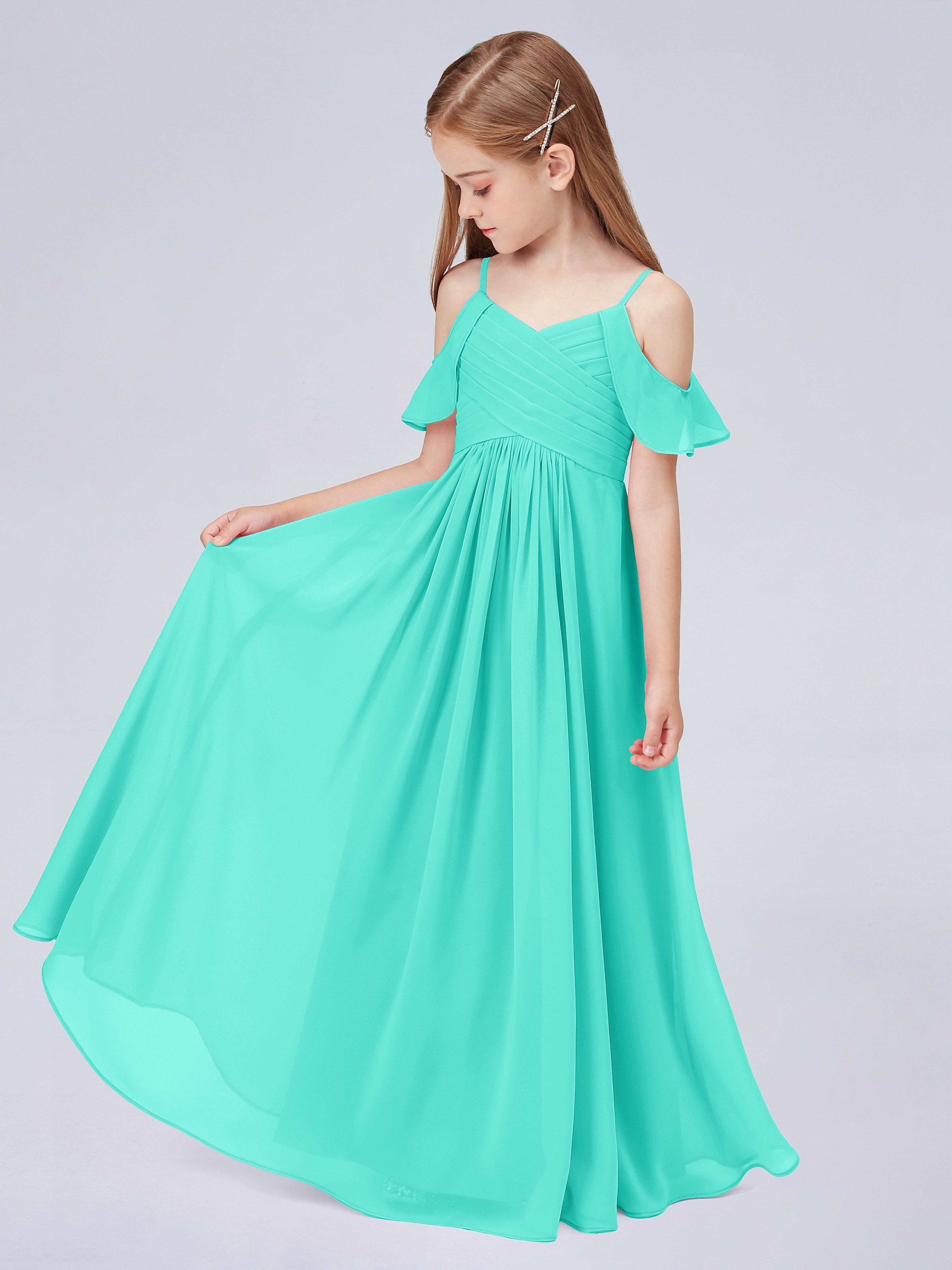 Schulterfreies Chiffon Kleid für Junge Brautjungfern