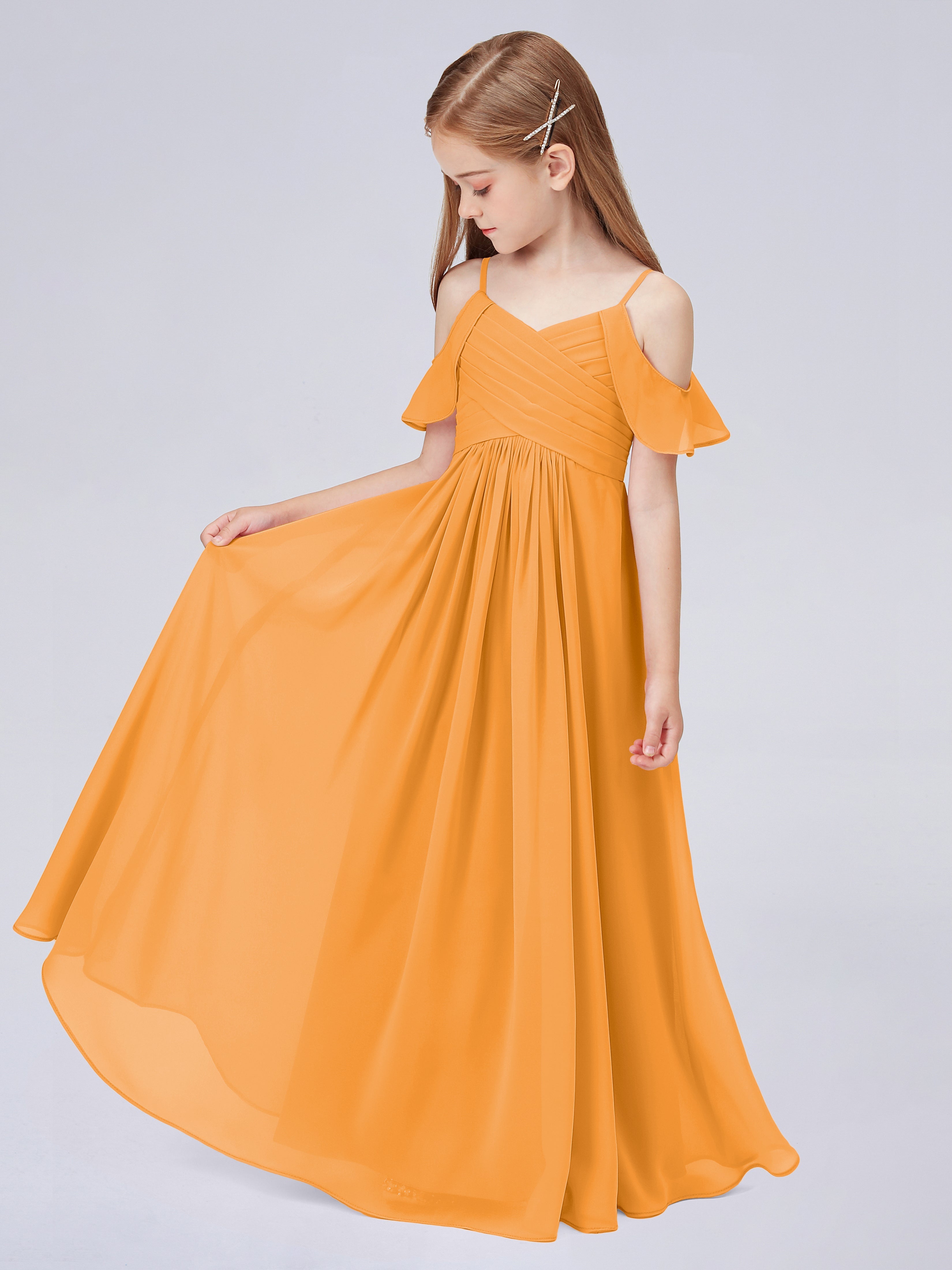 Schulterfreies Chiffon Kleid für Junge Brautjungfern