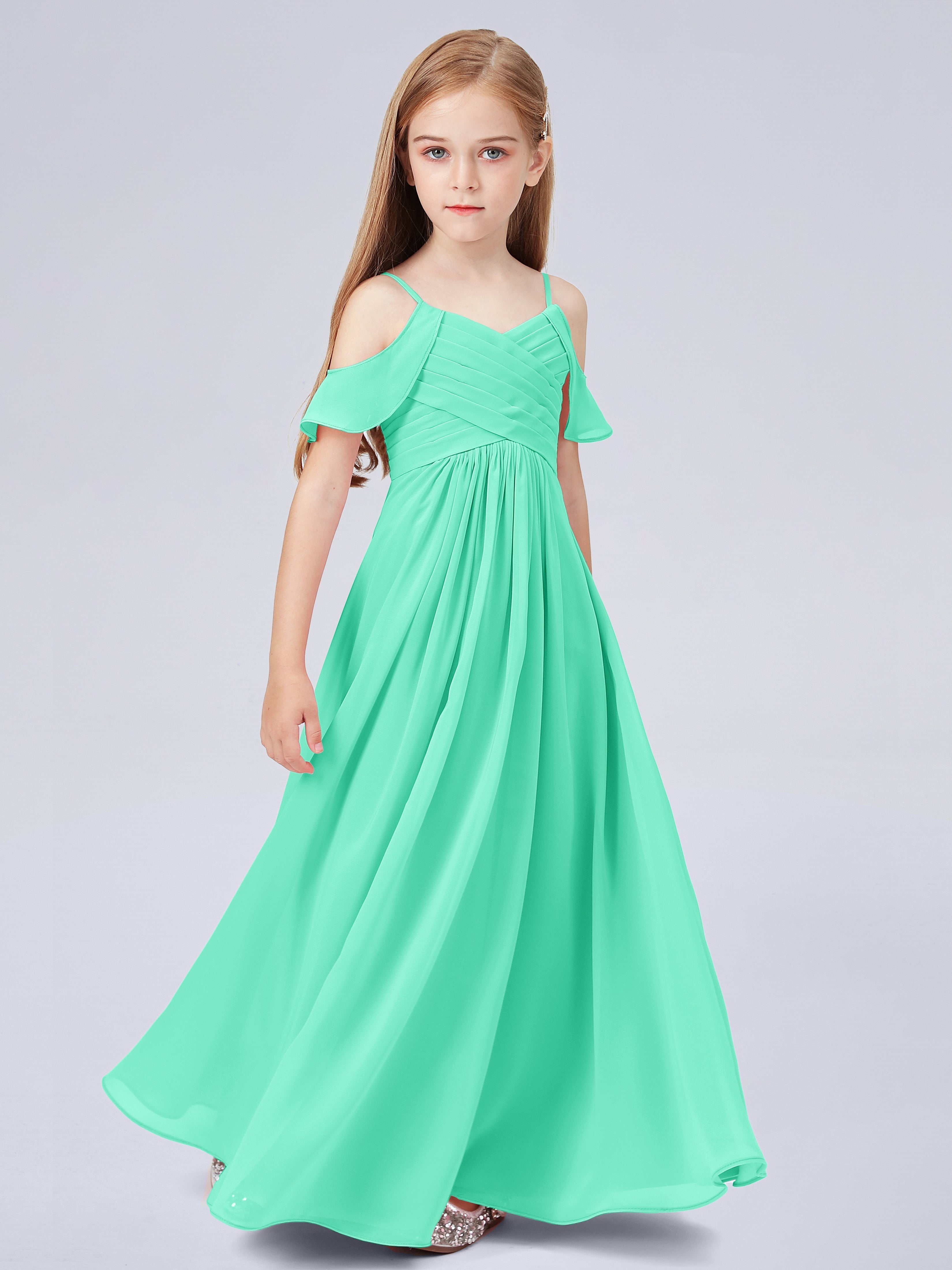 Schulterfreies Chiffon Kleid für Junge Brautjungfern