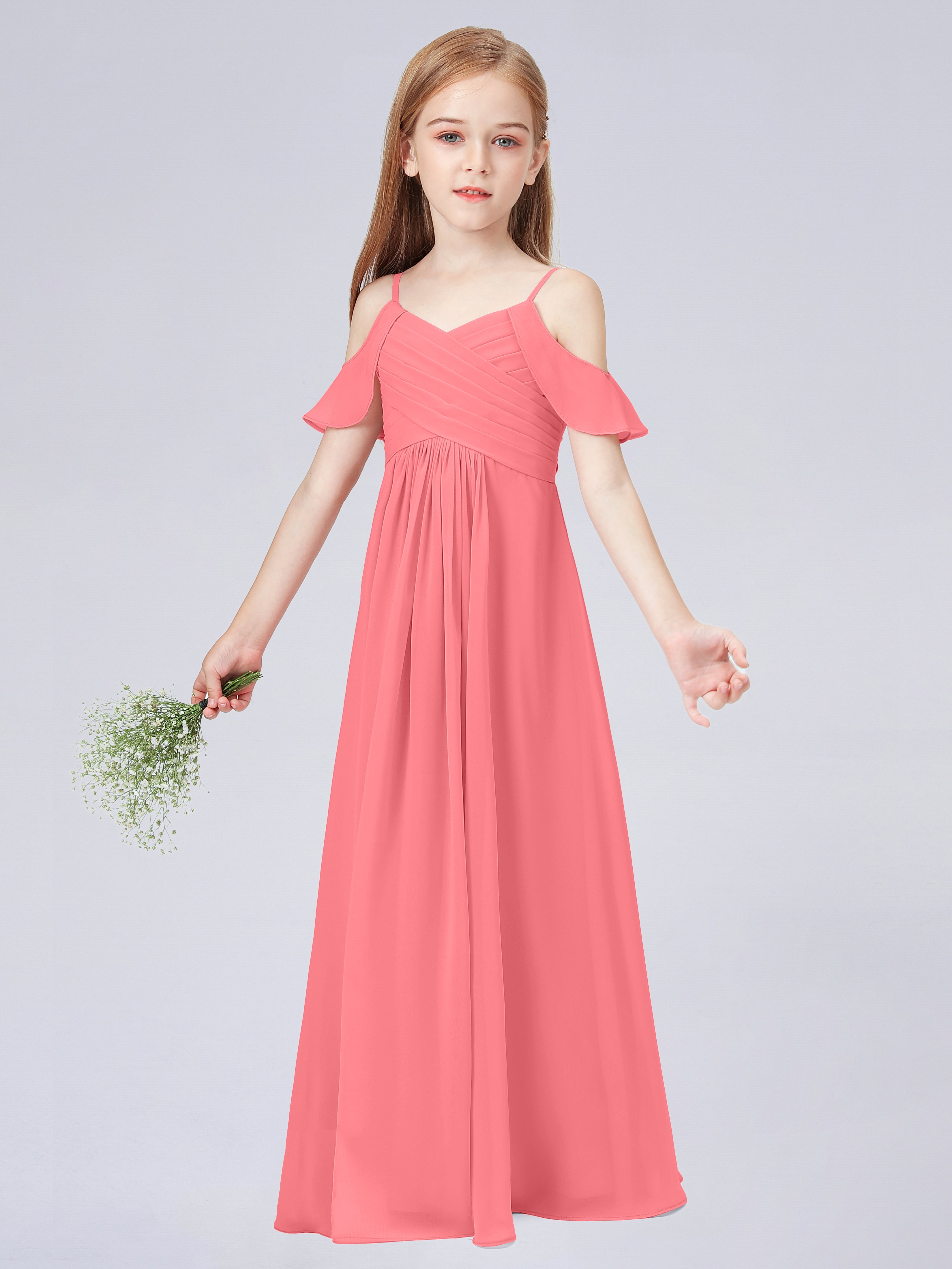 Schulterfreies Chiffon Kleid für Junge Brautjungfern