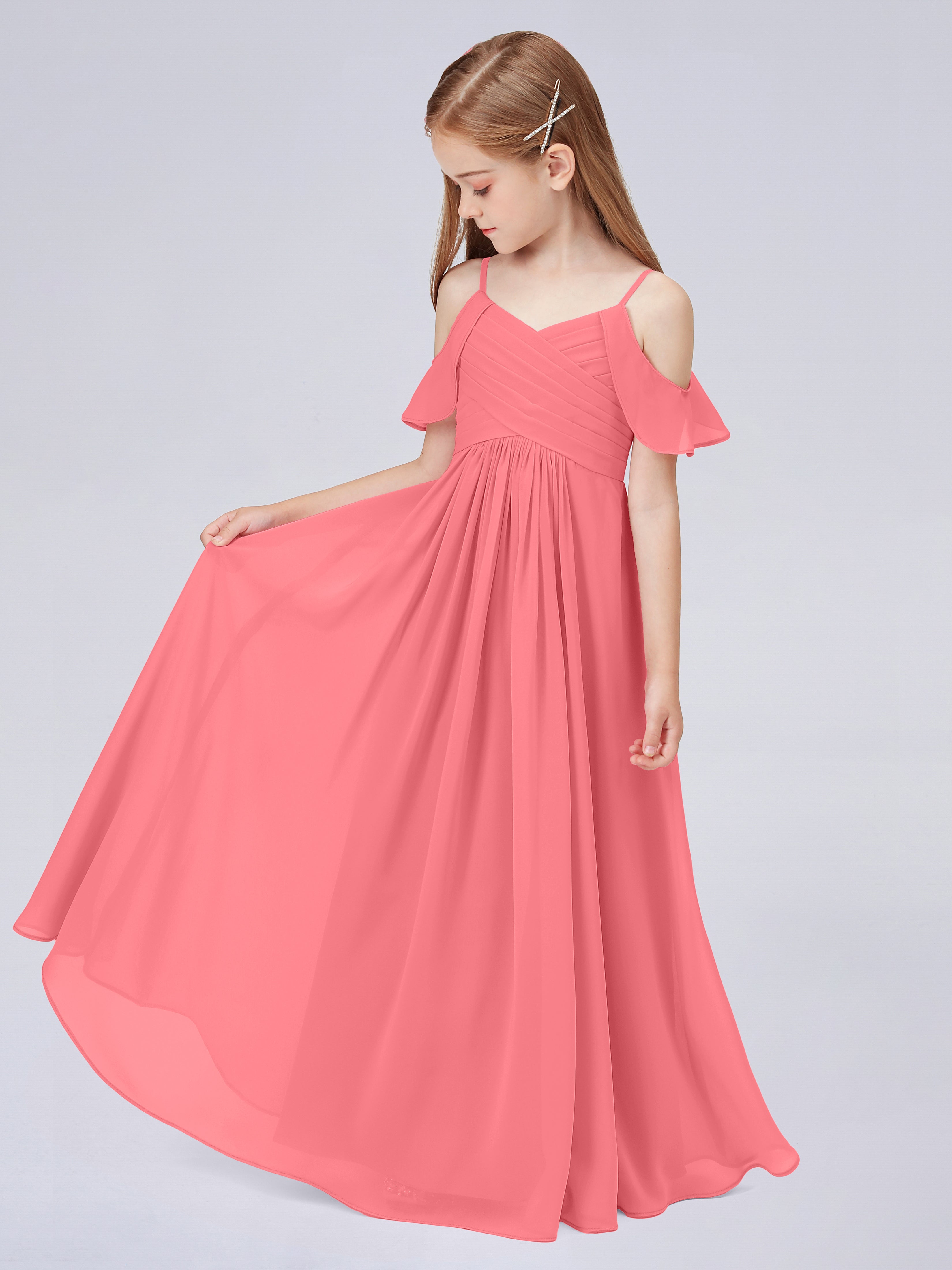 Schulterfreies Chiffon Kleid für Junge Brautjungfern