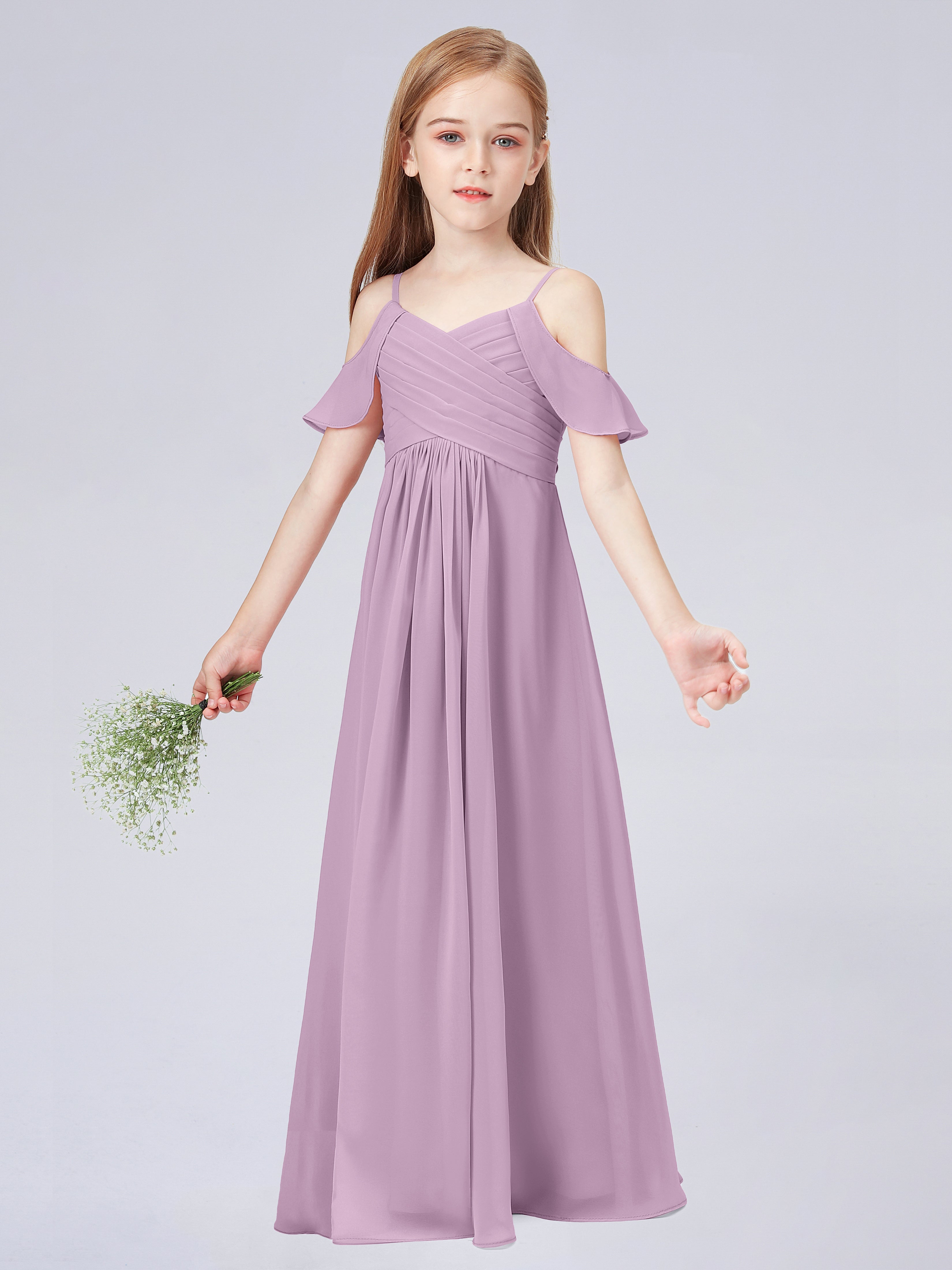 Schulterfreies Chiffon Kleid für Junge Brautjungfern