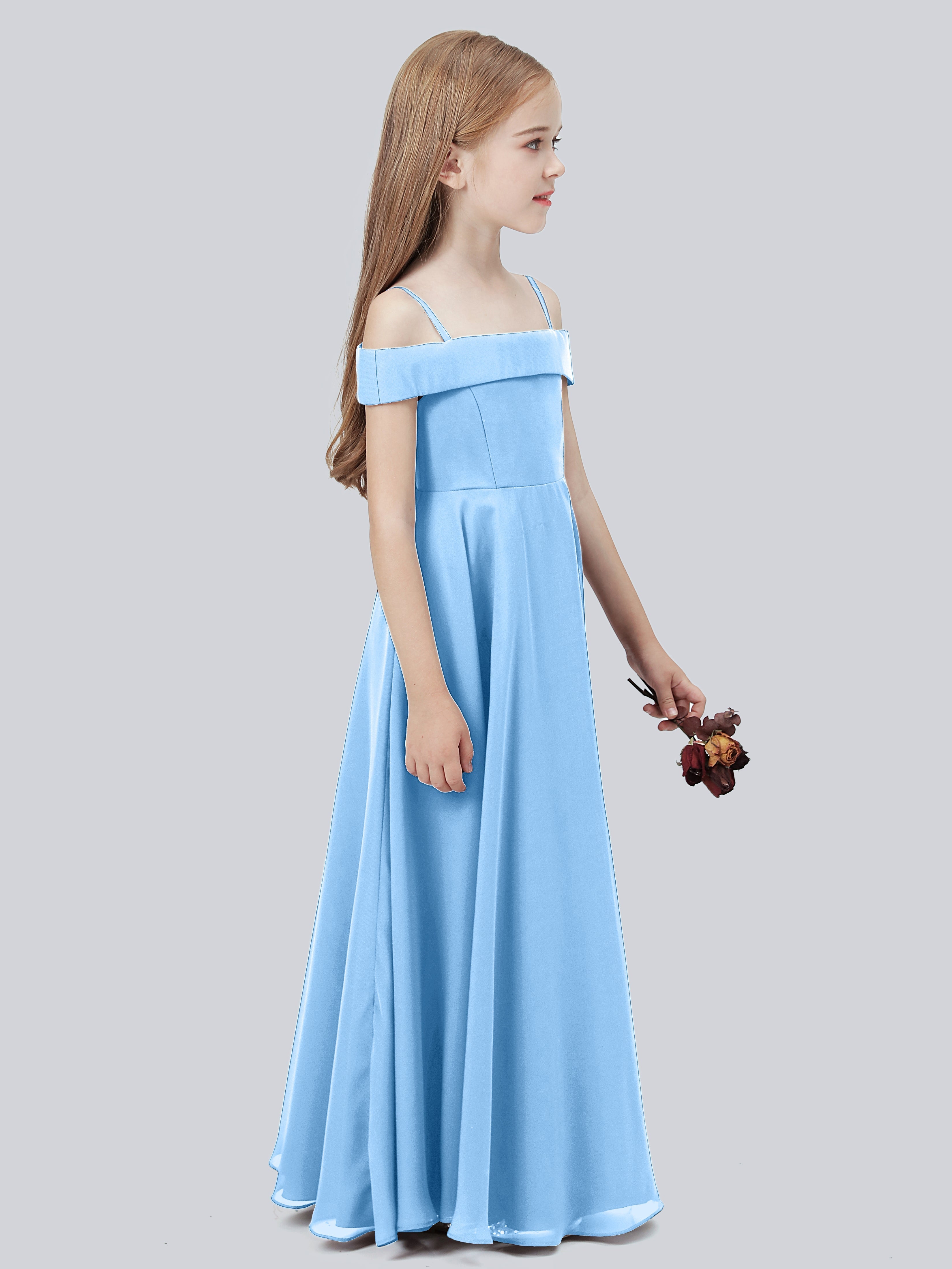 Schulterfreies Stretch-Chiffon Kleid für Junge Brautjungfern