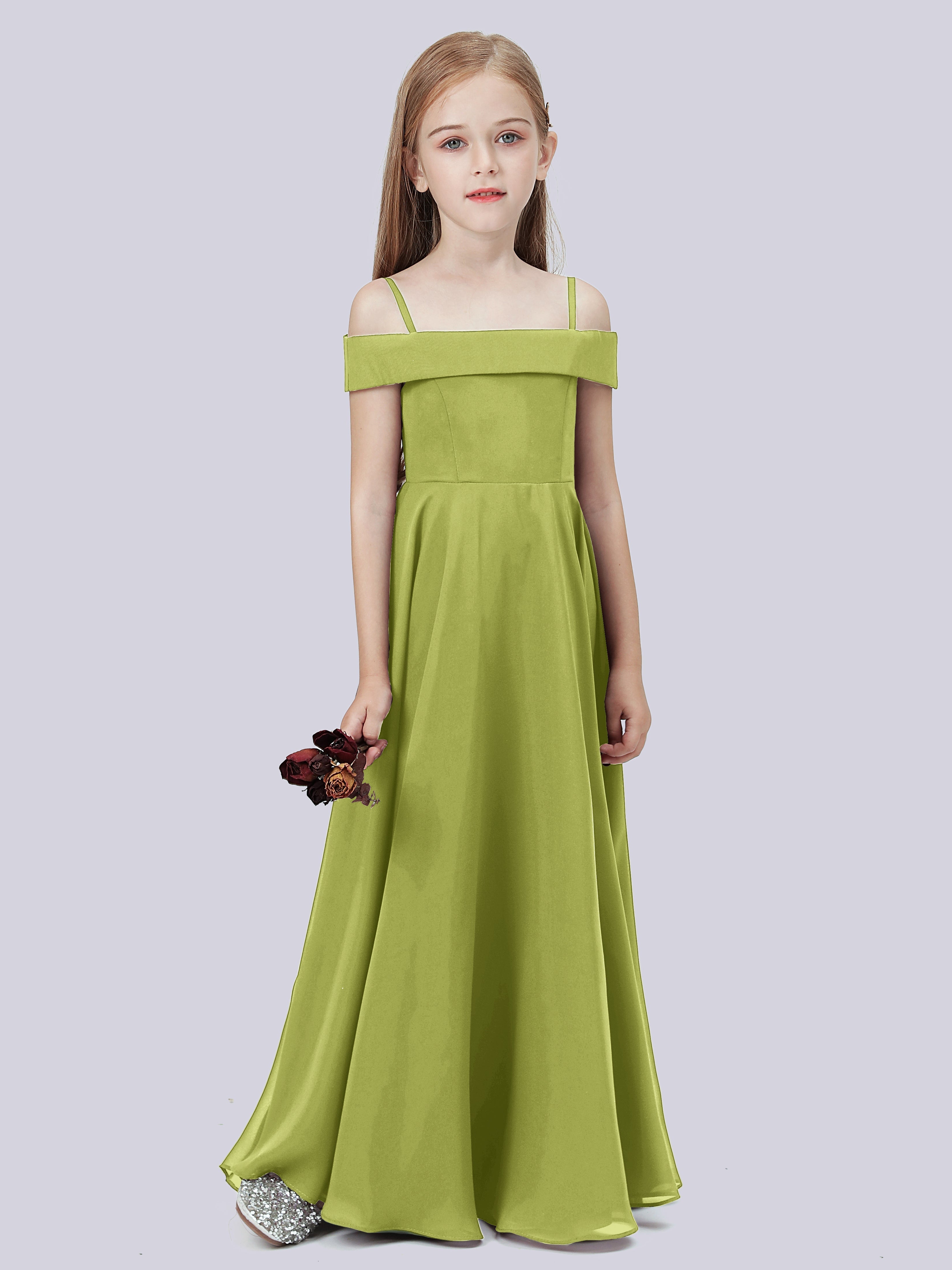 Schulterfreies Stretch-Chiffon Kleid für Junge Brautjungfern