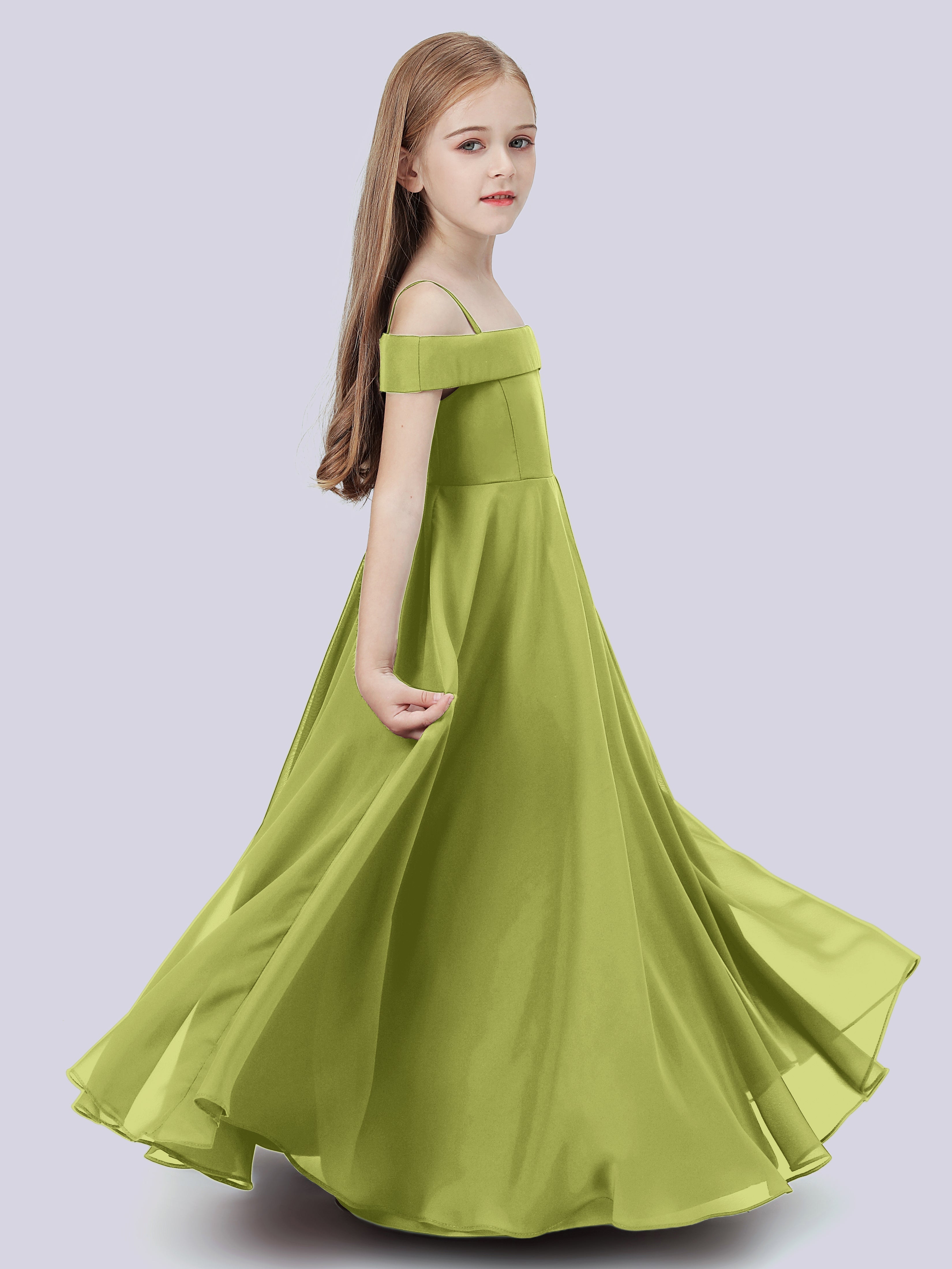 Schulterfreies Stretch-Chiffon Kleid für Junge Brautjungfern