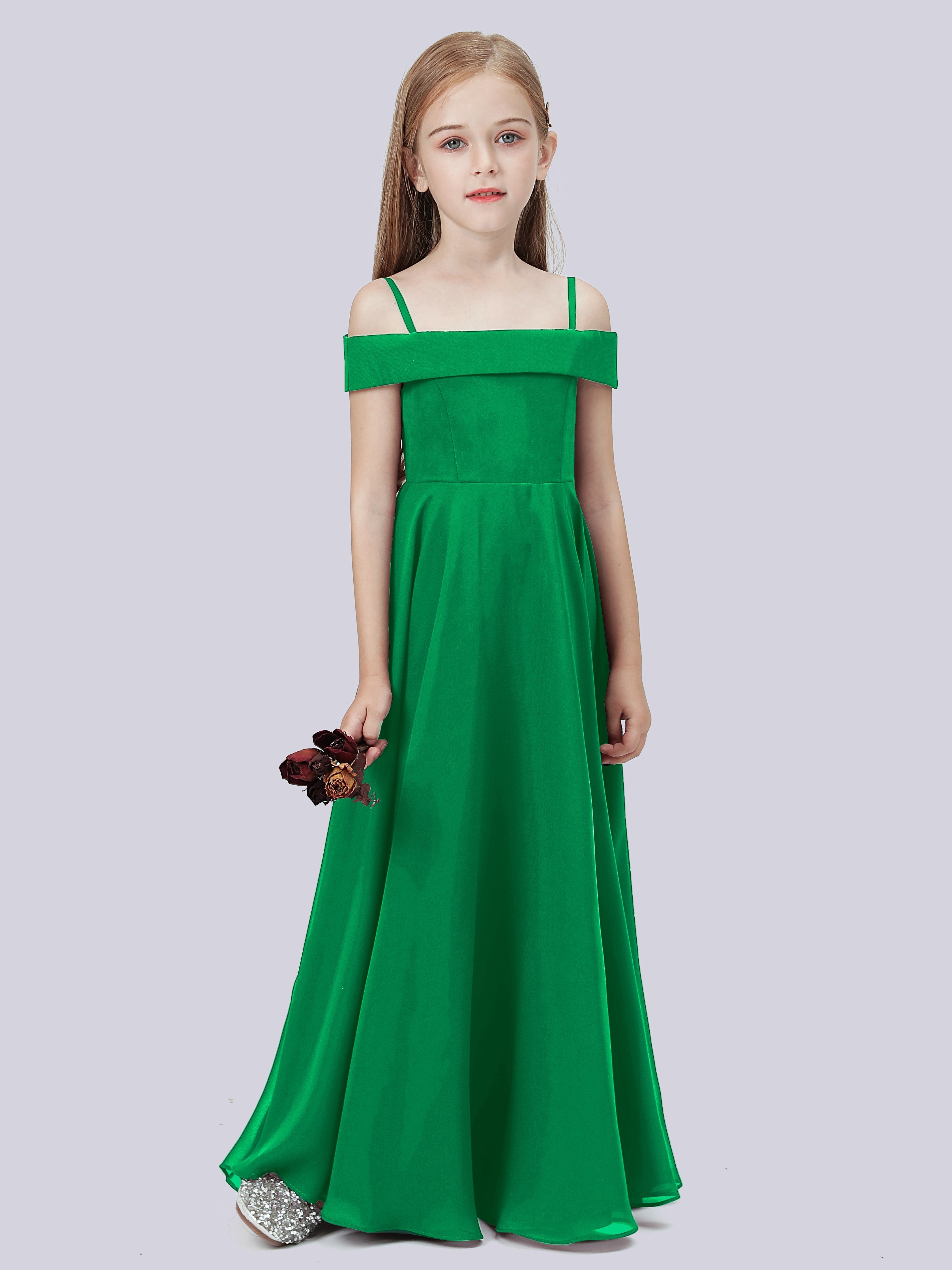 Schulterfreies Stretch-Chiffon Kleid für Junge Brautjungfern