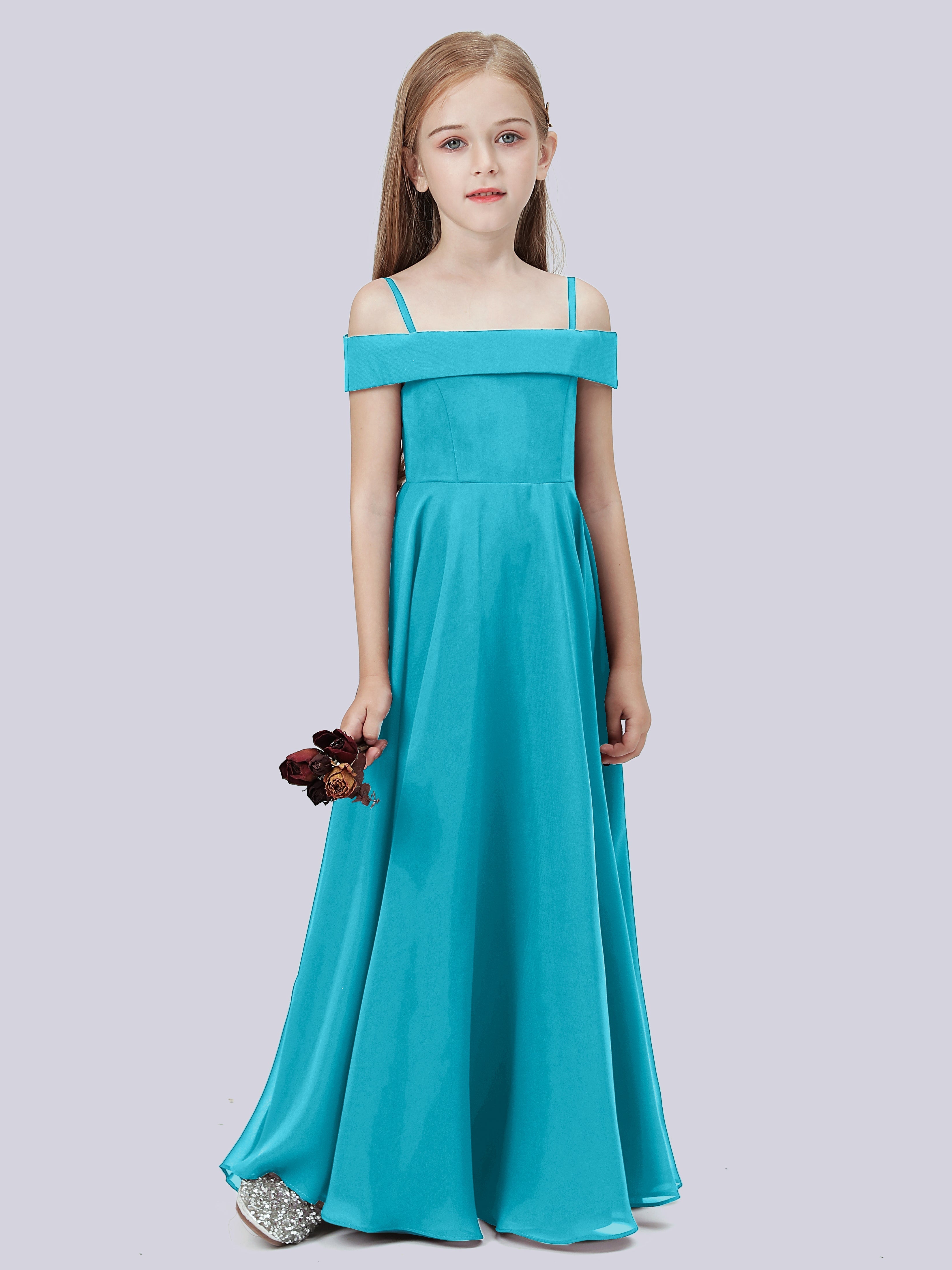 Schulterfreies Stretch-Chiffon Kleid für Junge Brautjungfern