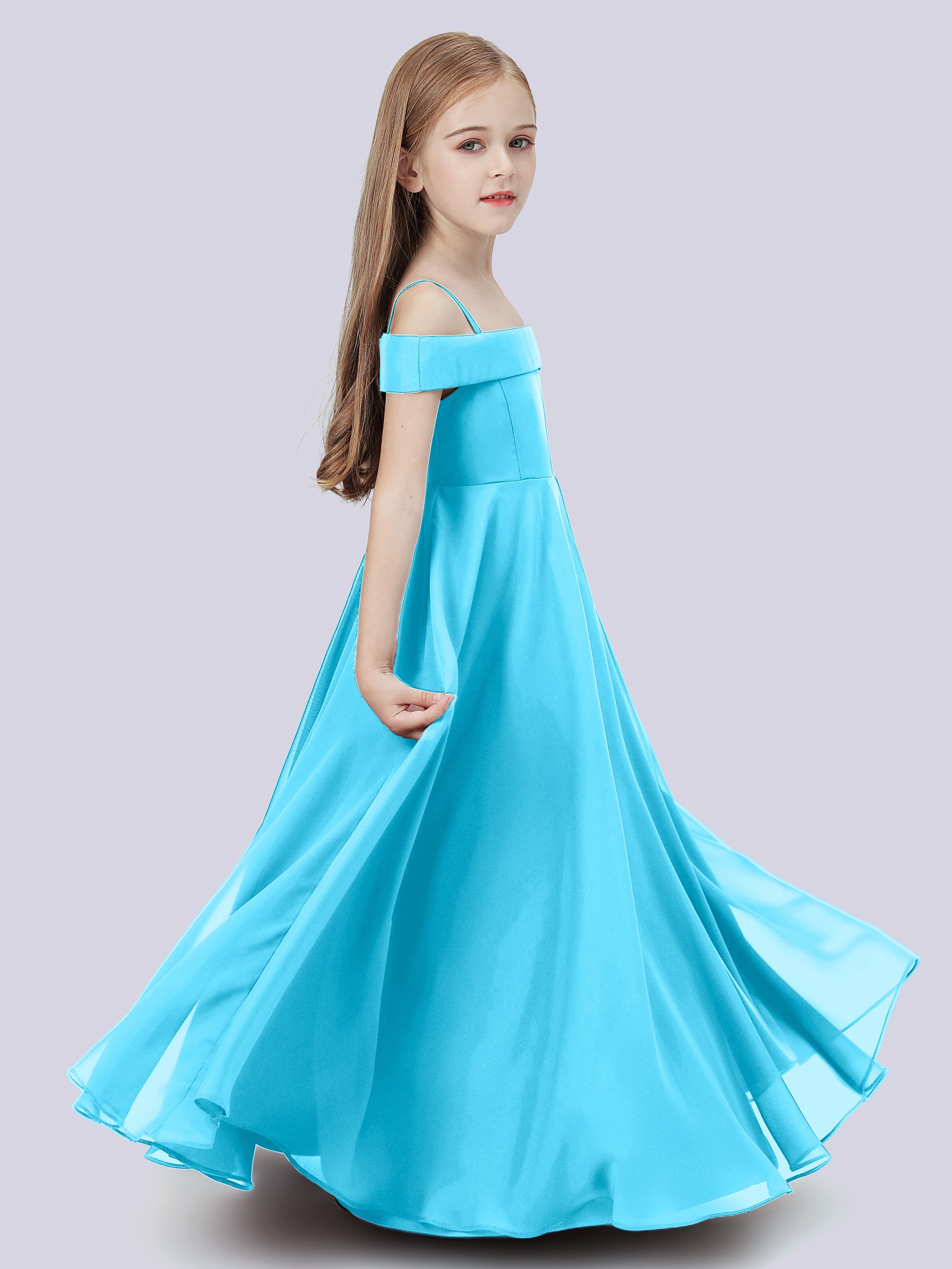 Schulterfreies Stretch-Chiffon Kleid für Junge Brautjungfern