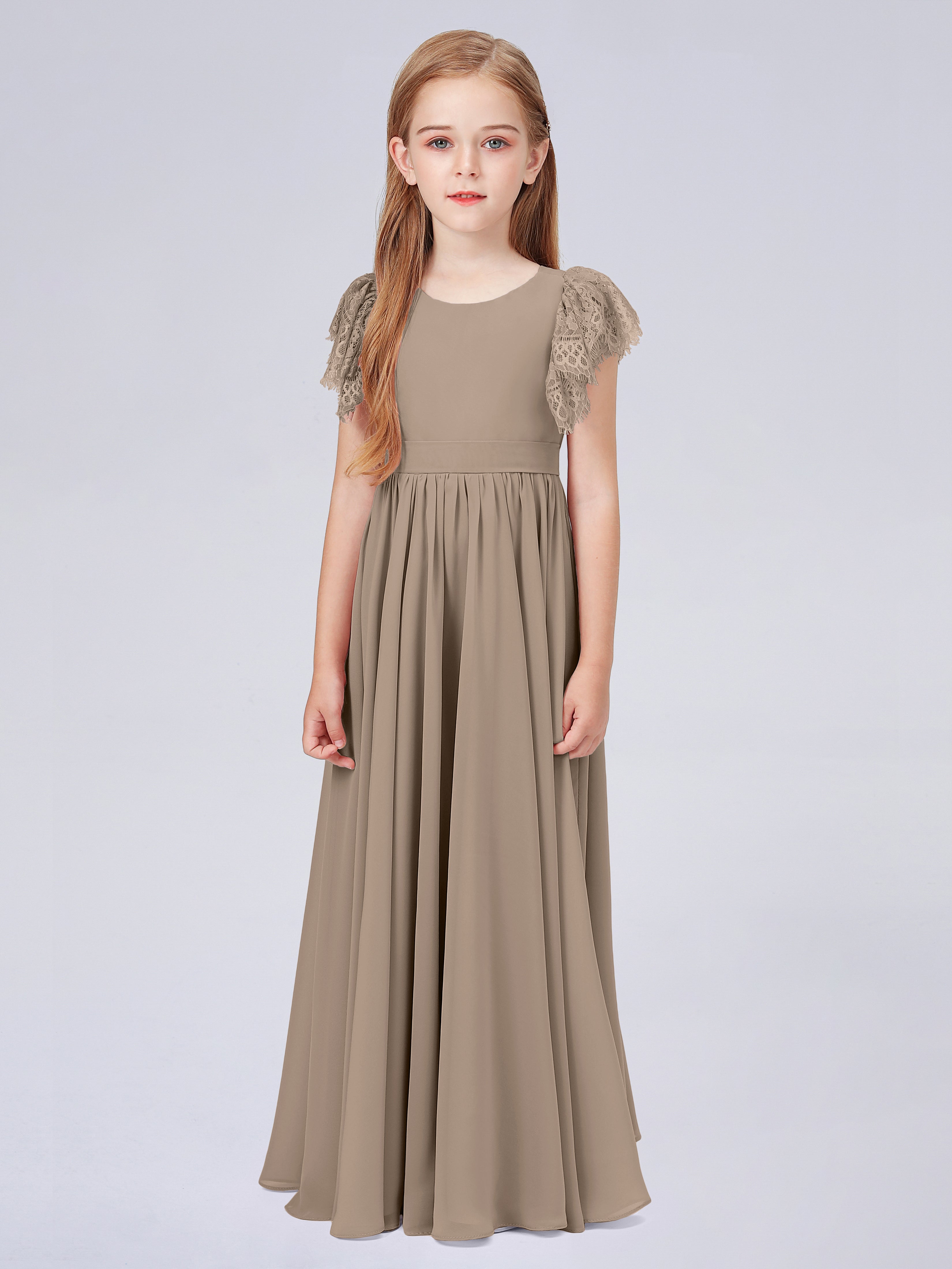 Kurzärmliges Spitzenkleid für Junge Brautjungfern