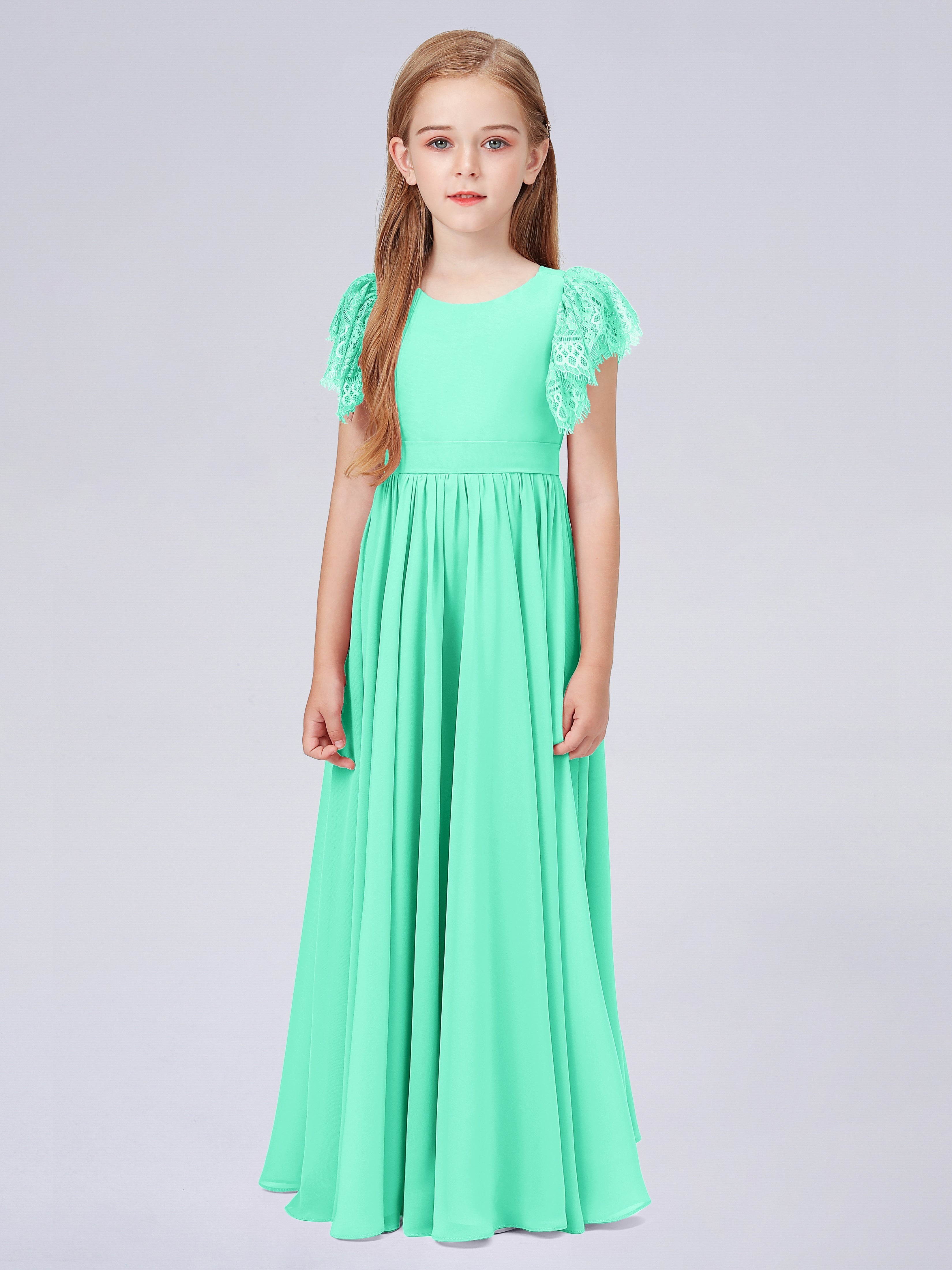 Kurzärmliges Spitzenkleid für Junge Brautjungfern
