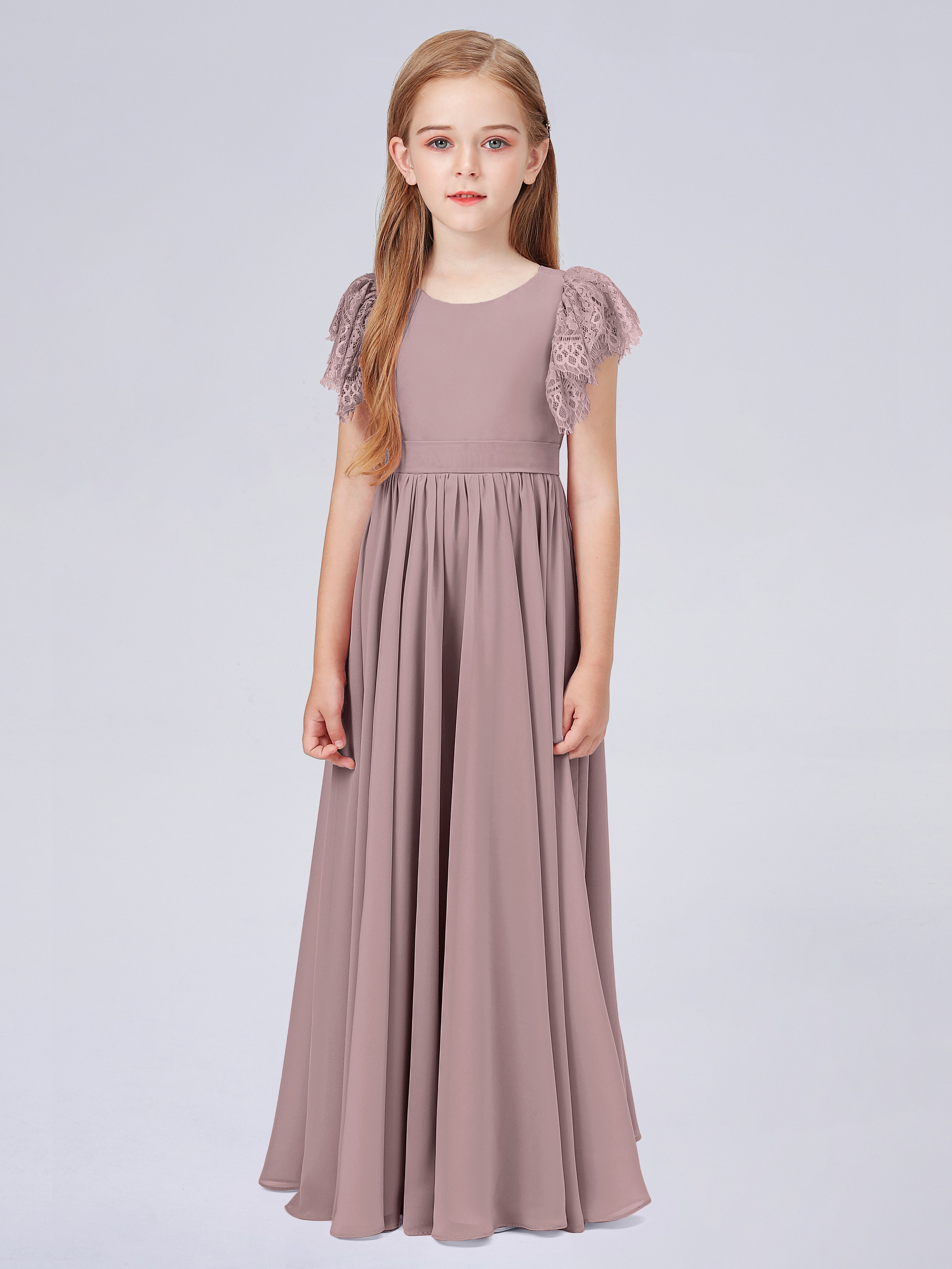 Kurzärmliges Spitzenkleid für Junge Brautjungfern