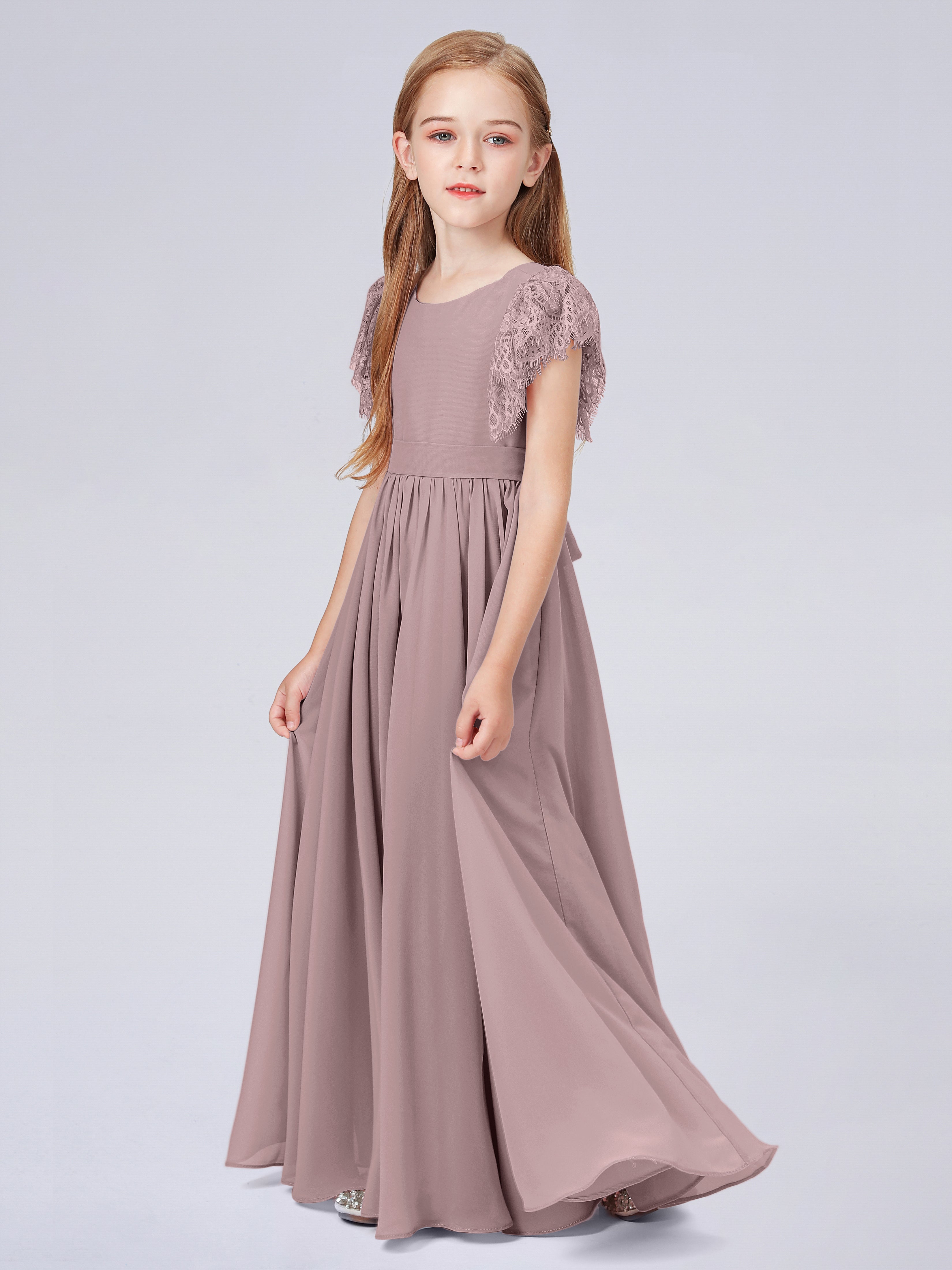 Kurzärmliges Spitzenkleid für Junge Brautjungfern